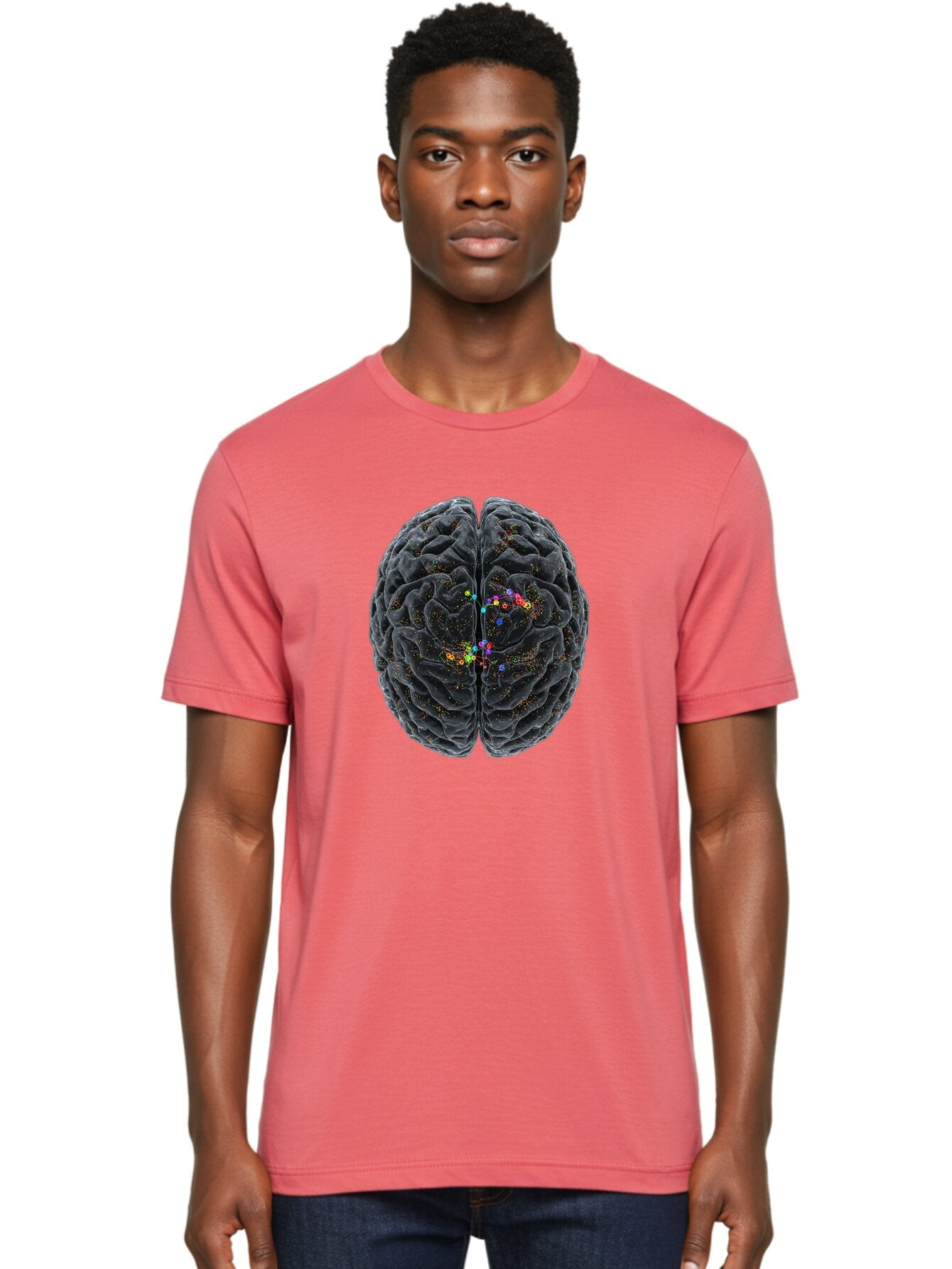 Human-Brain-2 Men'S Graphic Tee, 100% Cotton, Comfortable Casual Summer Wear, Machine Washable, Human Brain Anatomy, Neural Connections, Brain Function, Neuroscience, Cognitive Processes, Colorful Neurons, Synapses, Brain Activity, Baa840 25