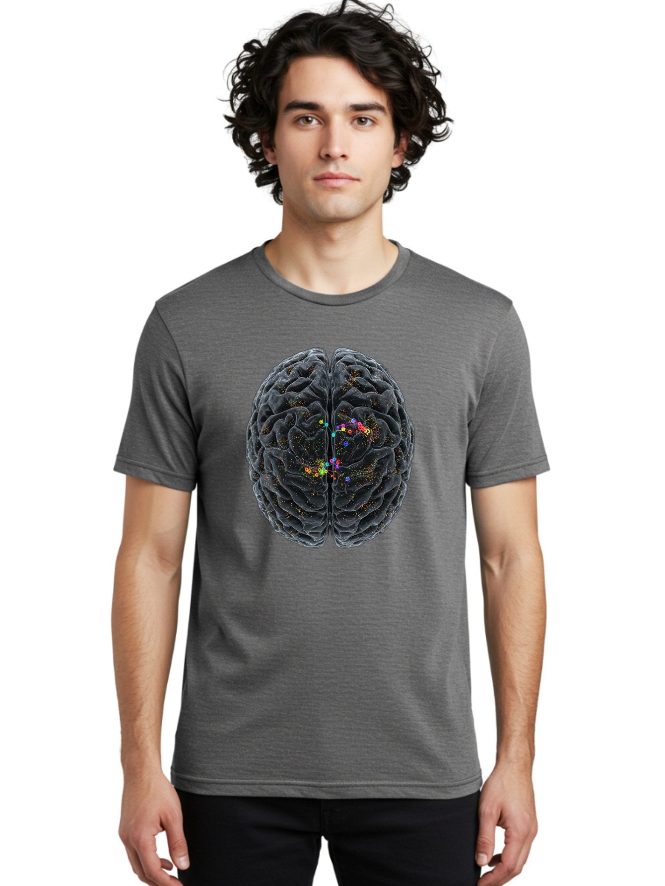 Human-Brain-2 Men'S Graphic Tee, 100% Cotton, Comfortable Casual Summer Wear, Machine Washable, Human Brain Anatomy, Neural Connections, Brain Function, Neuroscience, Cognitive Processes, Colorful Neurons, Synapses, Brain Activity, Baa840 30