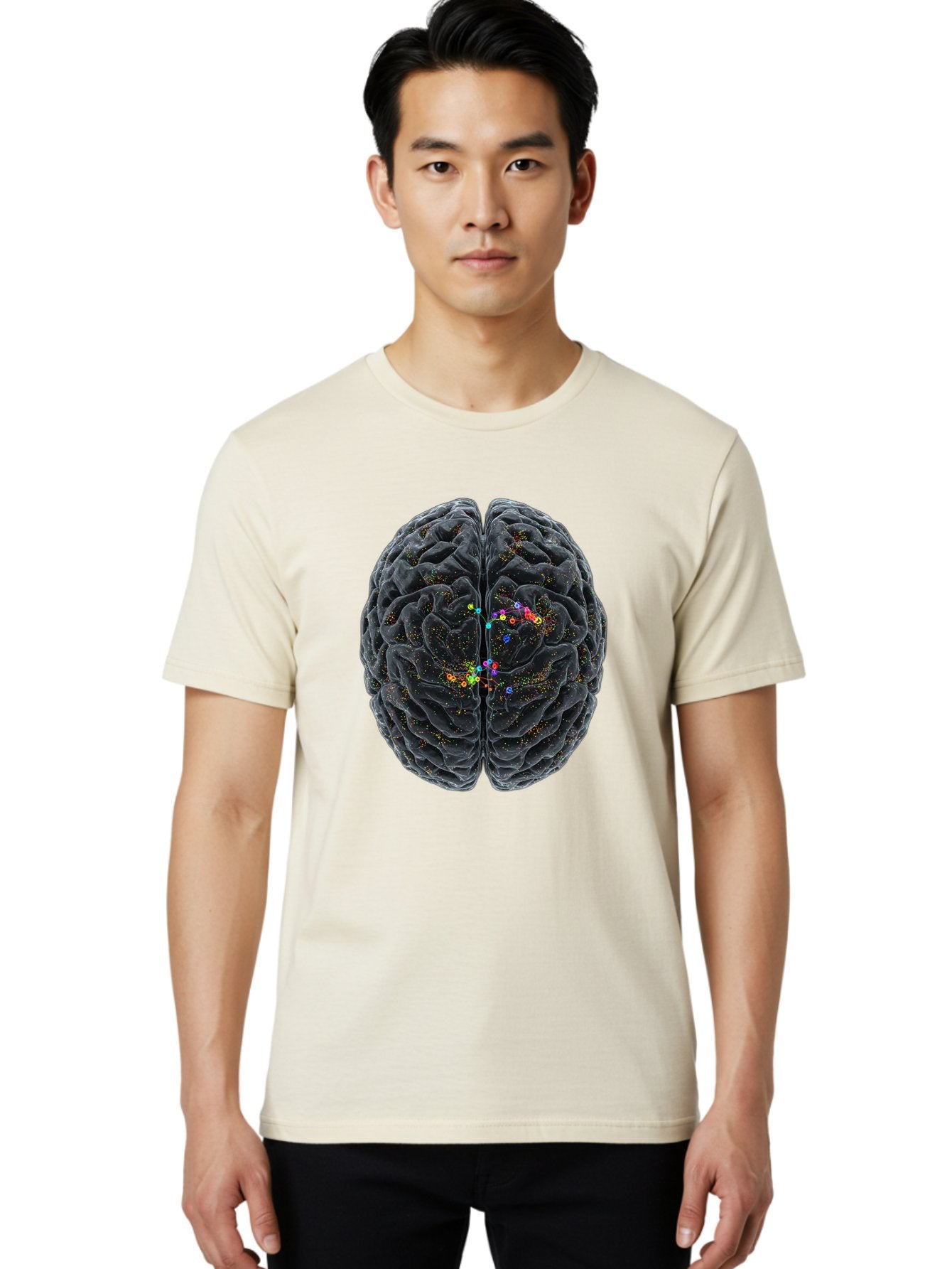 Human-Brain-2 Men'S Graphic Tee, 100% Cotton, Comfortable Casual Summer Wear, Machine Washable, Human Brain Anatomy, Neural Connections, Brain Function, Neuroscience, Cognitive Processes, Colorful Neurons, Synapses, Brain Activity, Baa840 27