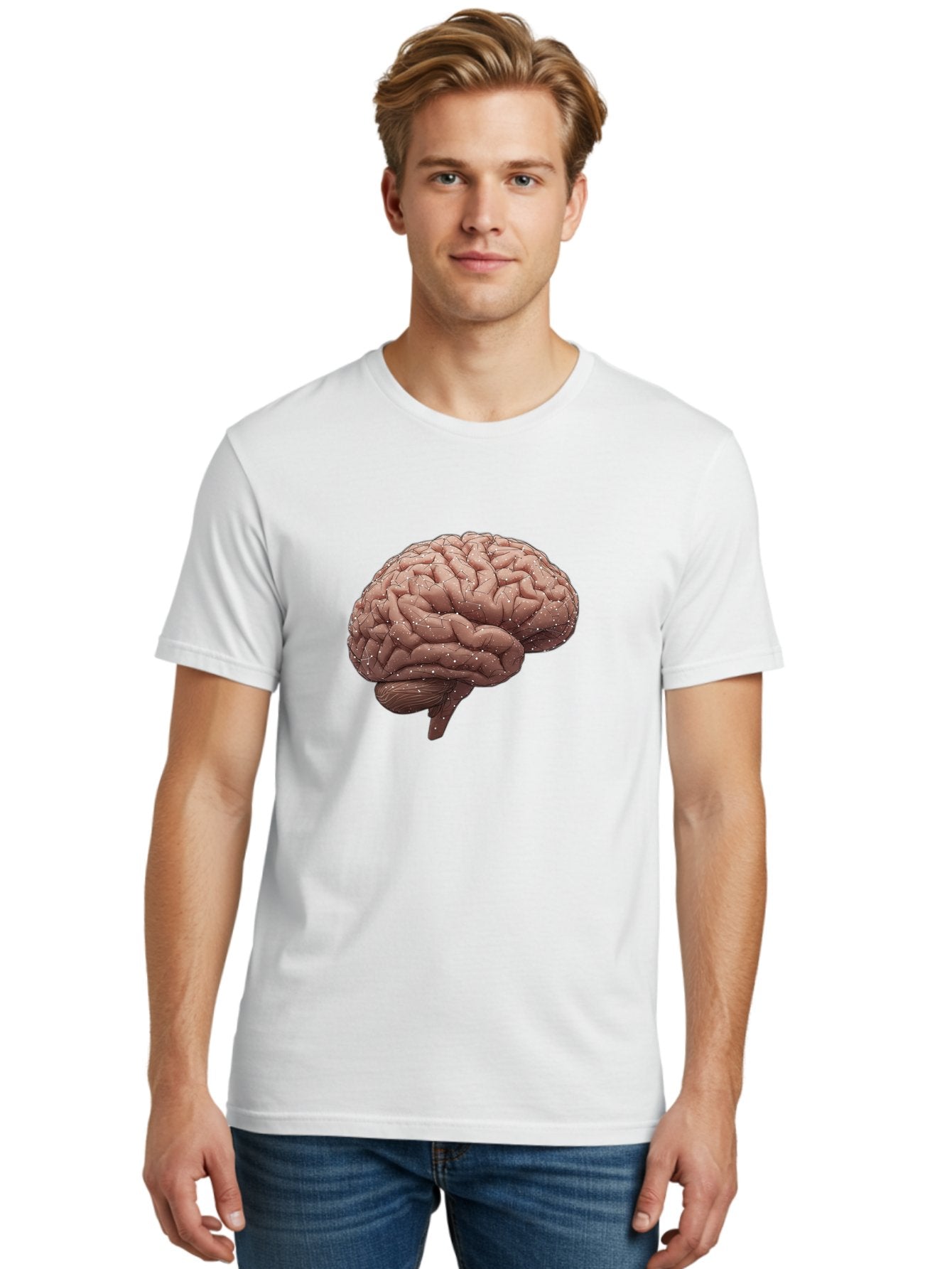 Human-Brain-3 Men'S Graphic Tee, 100% Cotton, Comfortable Casual Summer Wear, Machine Washable, Human Brain, Neural Connections, Cognitive Function, Neuroscience, Brain Anatomy, Neural Activity, Cerebral Cortex Baa841 28