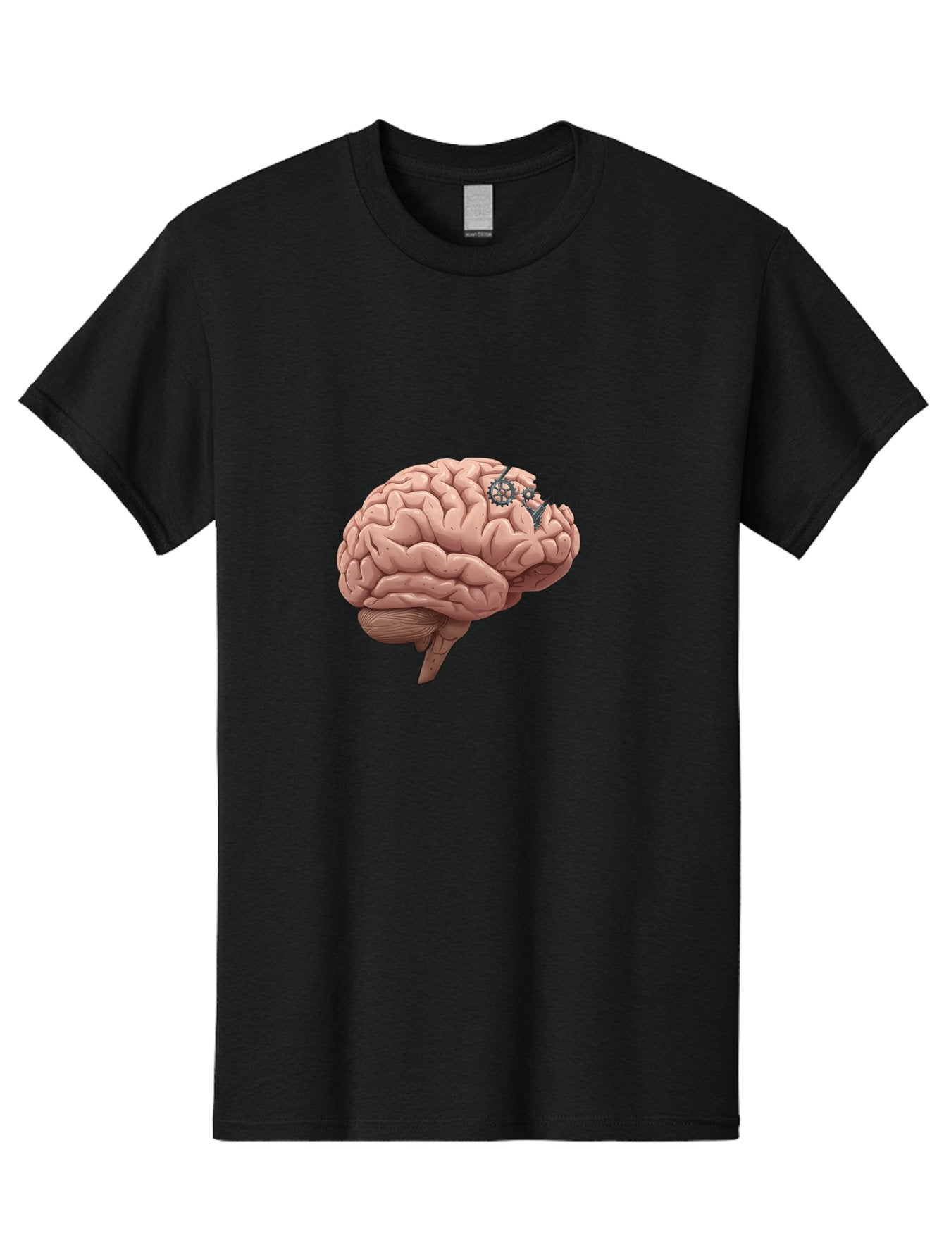 Human-Brain-With-Gears Men'S Graphic Tee, 100% Cotton, Comfortable Casual Summer Wear, Machine Washable, Human Brain, Cognitive Function, Mechanical Gears, Neural Connections, Thinking Process, Innovative Ideas, Brain Activity, Baa849 4