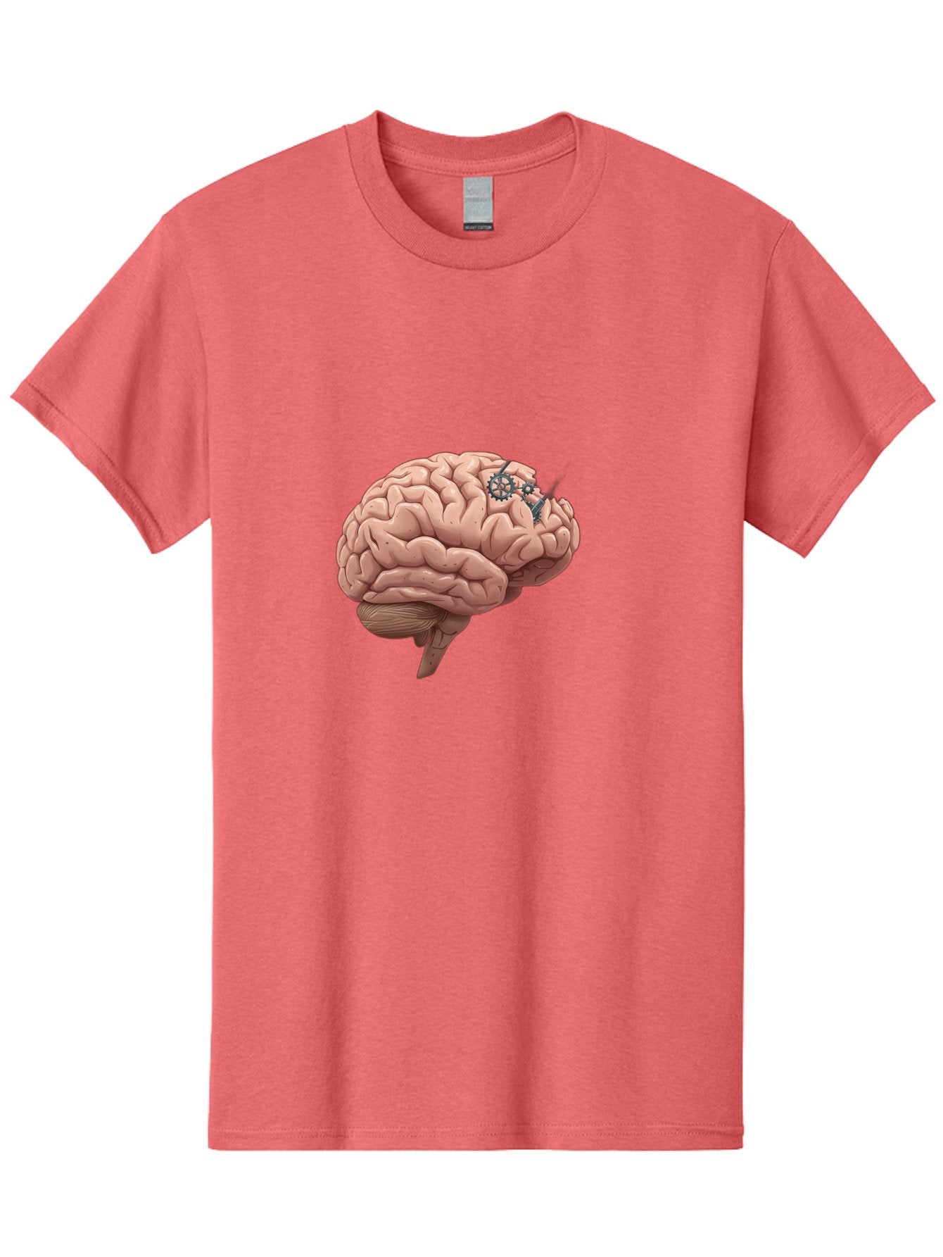 Human-Brain-With-Gears Men'S Graphic Tee, 100% Cotton, Comfortable Casual Summer Wear, Machine Washable, Human Brain, Cognitive Function, Mechanical Gears, Neural Connections, Thinking Process, Innovative Ideas, Brain Activity, Baa849 14