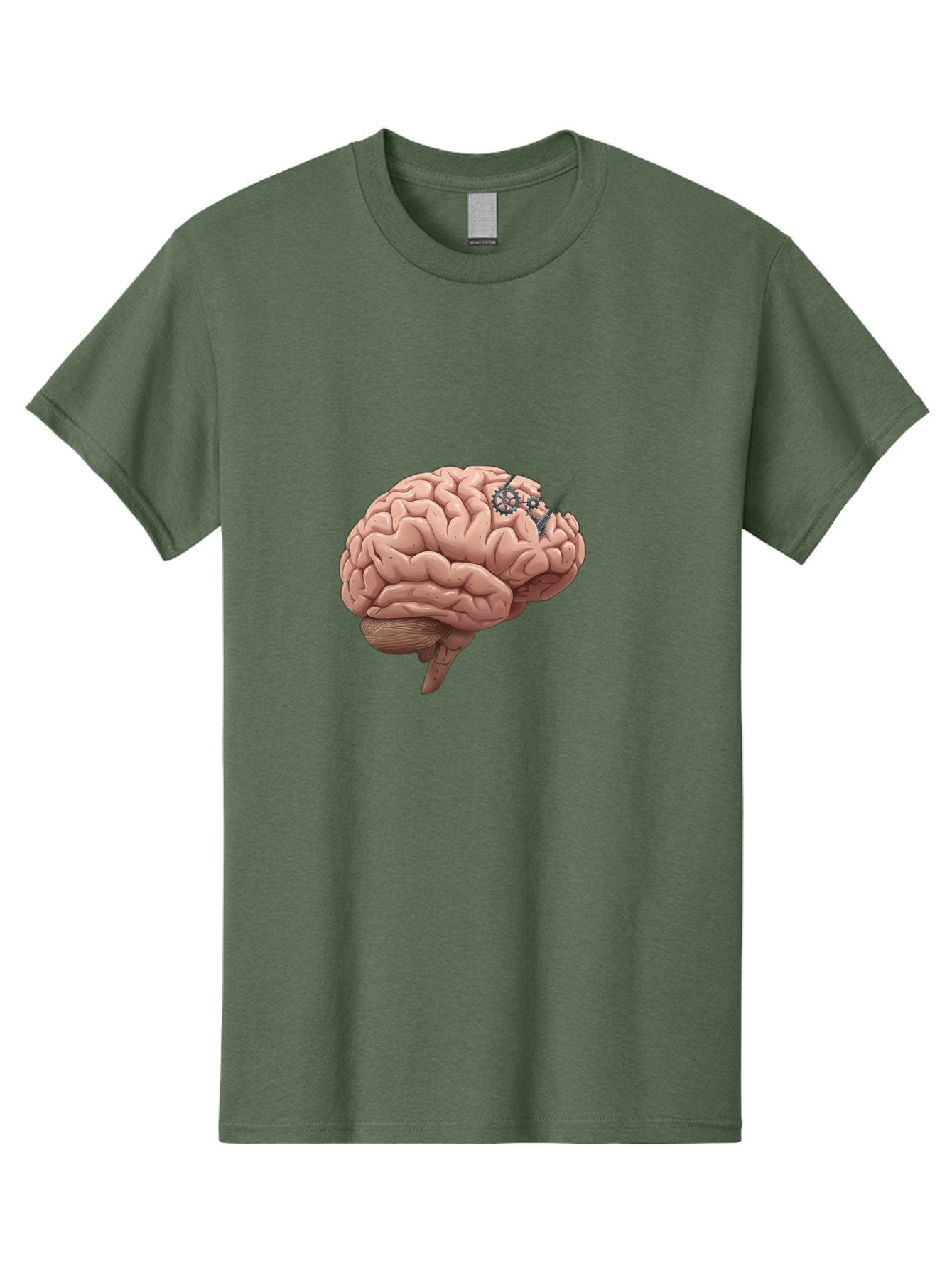 Human-Brain-With-Gears Men'S Graphic Tee, 100% Cotton, Comfortable Casual Summer Wear, Machine Washable, Human Brain, Cognitive Function, Mechanical Gears, Neural Connections, Thinking Process, Innovative Ideas, Brain Activity, Baa849 11