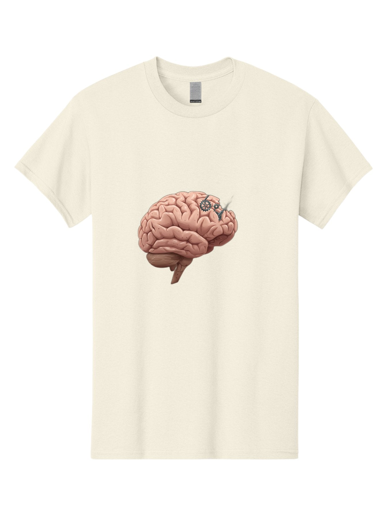 Human-Brain-With-Gears Men'S Graphic Tee, 100% Cotton, Comfortable Casual Summer Wear, Machine Washable, Human Brain, Cognitive Function, Mechanical Gears, Neural Connections, Thinking Process, Innovative Ideas, Brain Activity, Baa849 13