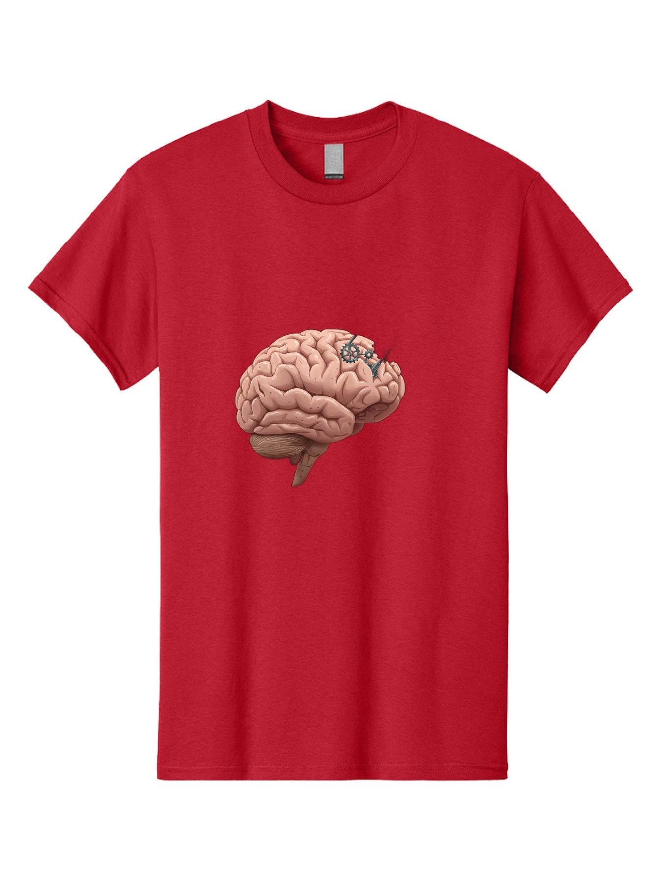 Human-Brain-With-Gears Men'S Graphic Tee, 100% Cotton, Comfortable Casual Summer Wear, Machine Washable, Human Brain, Cognitive Function, Mechanical Gears, Neural Connections, Thinking Process, Innovative Ideas, Brain Activity, Baa849 7