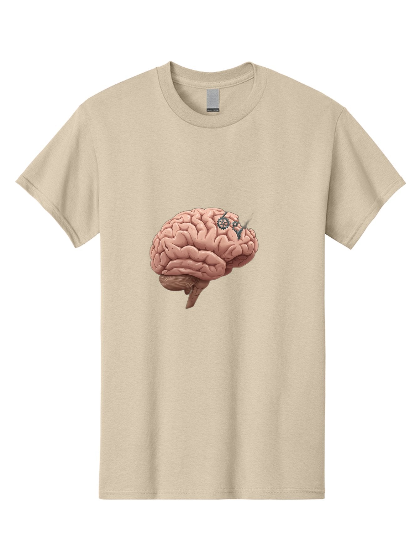 Human-Brain-With-Gears Men'S Graphic Tee, 100% Cotton, Comfortable Casual Summer Wear, Machine Washable, Human Brain, Cognitive Function, Mechanical Gears, Neural Connections, Thinking Process, Innovative Ideas, Brain Activity, Baa849
