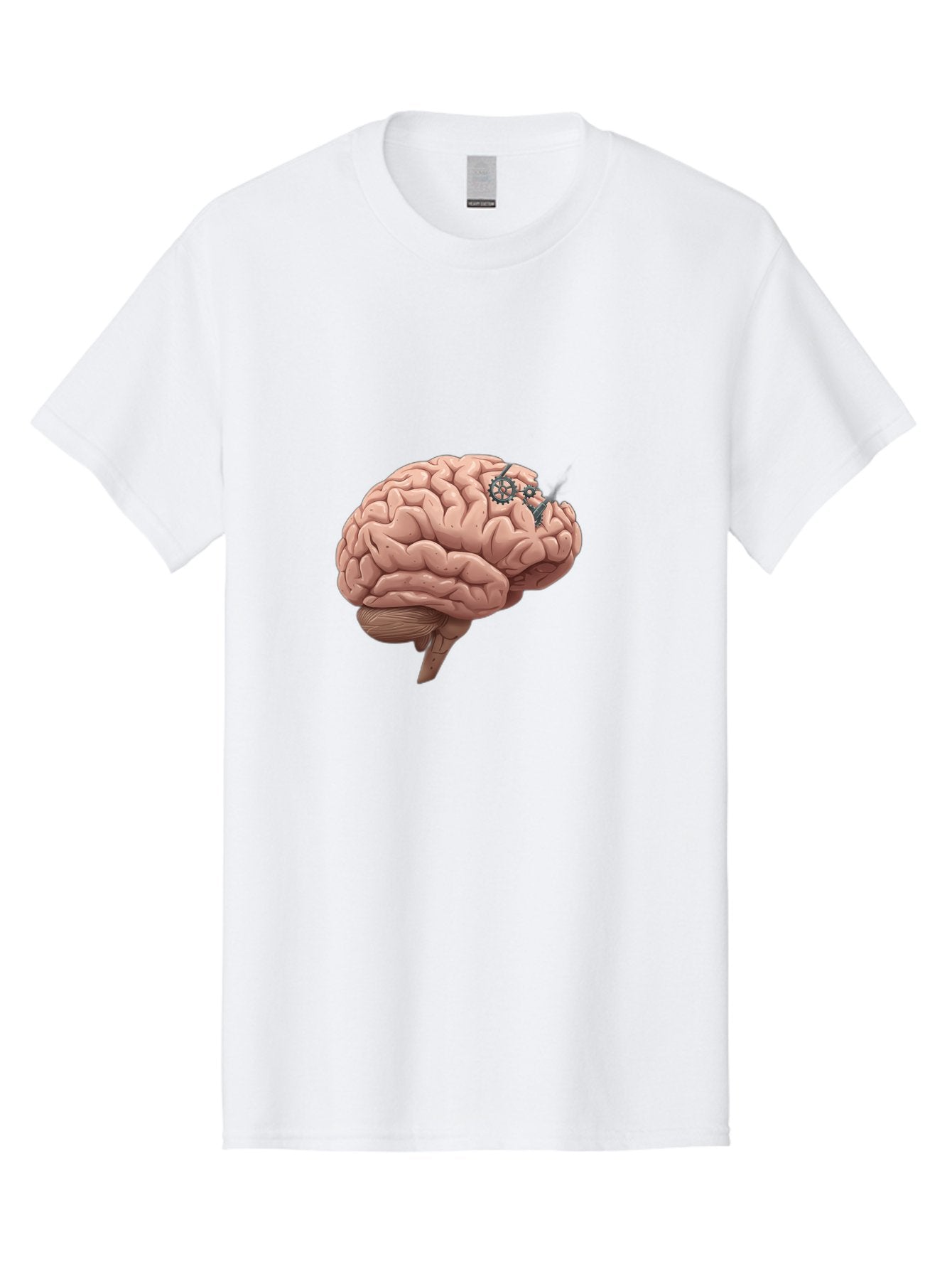 Human-Brain-With-Gears Men'S Graphic Tee, 100% Cotton, Comfortable Casual Summer Wear, Machine Washable, Human Brain, Cognitive Function, Mechanical Gears, Neural Connections, Thinking Process, Innovative Ideas, Brain Activity, Baa849