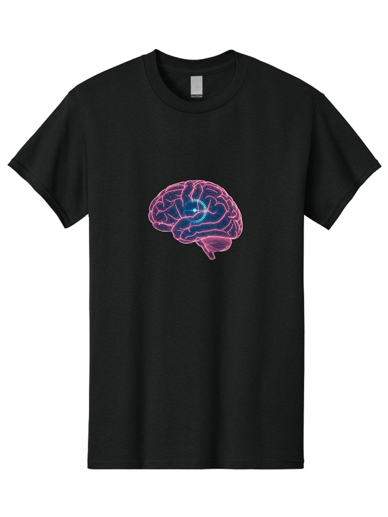 Human-Brain Men'S Graphic Tee, 100% Cotton, Comfortable Casual Summer Wear, Machine Washable, Human Brain, Cognitive Function, Neuroscience, Brain Function, Thought Process, Intelligence, Pink Outline, Blue Glow, Concentrated Thought Baa850 15