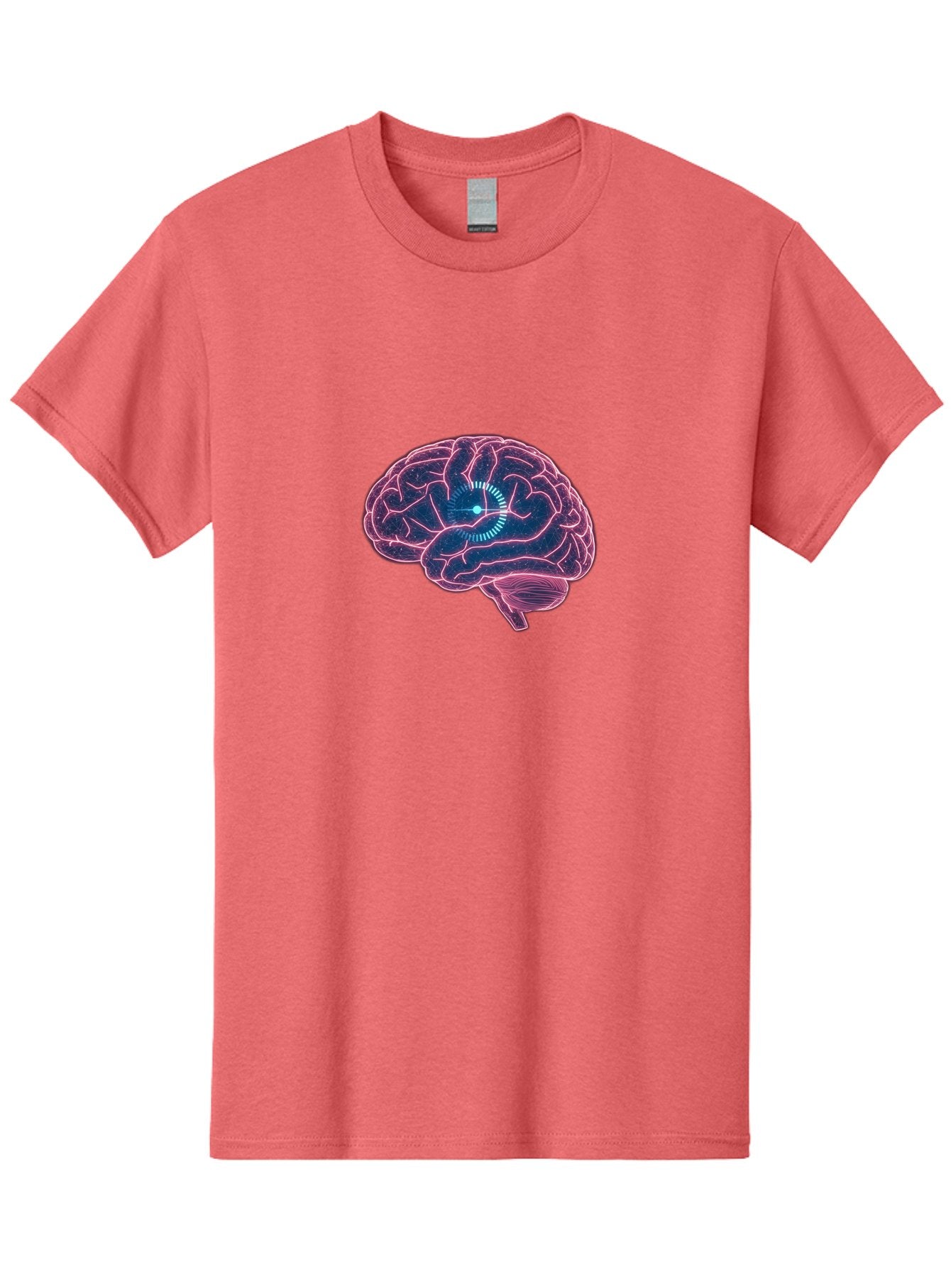 Human-Brain Men'S Graphic Tee, 100% Cotton, Comfortable Casual Summer Wear, Machine Washable, Human Brain, Cognitive Function, Neuroscience, Brain Function, Thought Process, Intelligence, Pink Outline, Blue Glow, Concentrated Thought Baa850 13