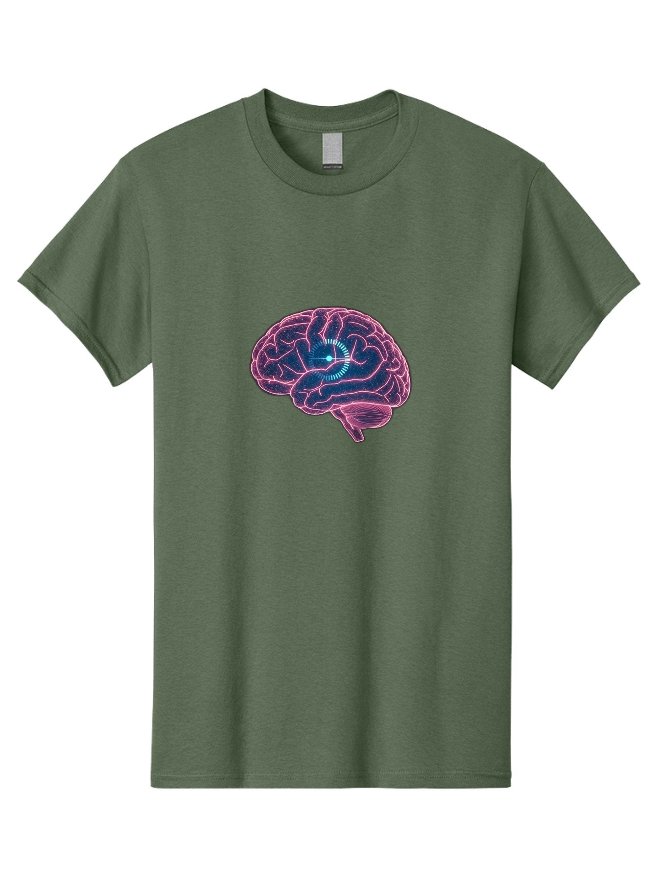Human-Brain Men'S Graphic Tee, 100% Cotton, Comfortable Casual Summer Wear, Machine Washable, Human Brain, Cognitive Function, Neuroscience, Brain Function, Thought Process, Intelligence, Pink Outline, Blue Glow, Concentrated Thought Baa850