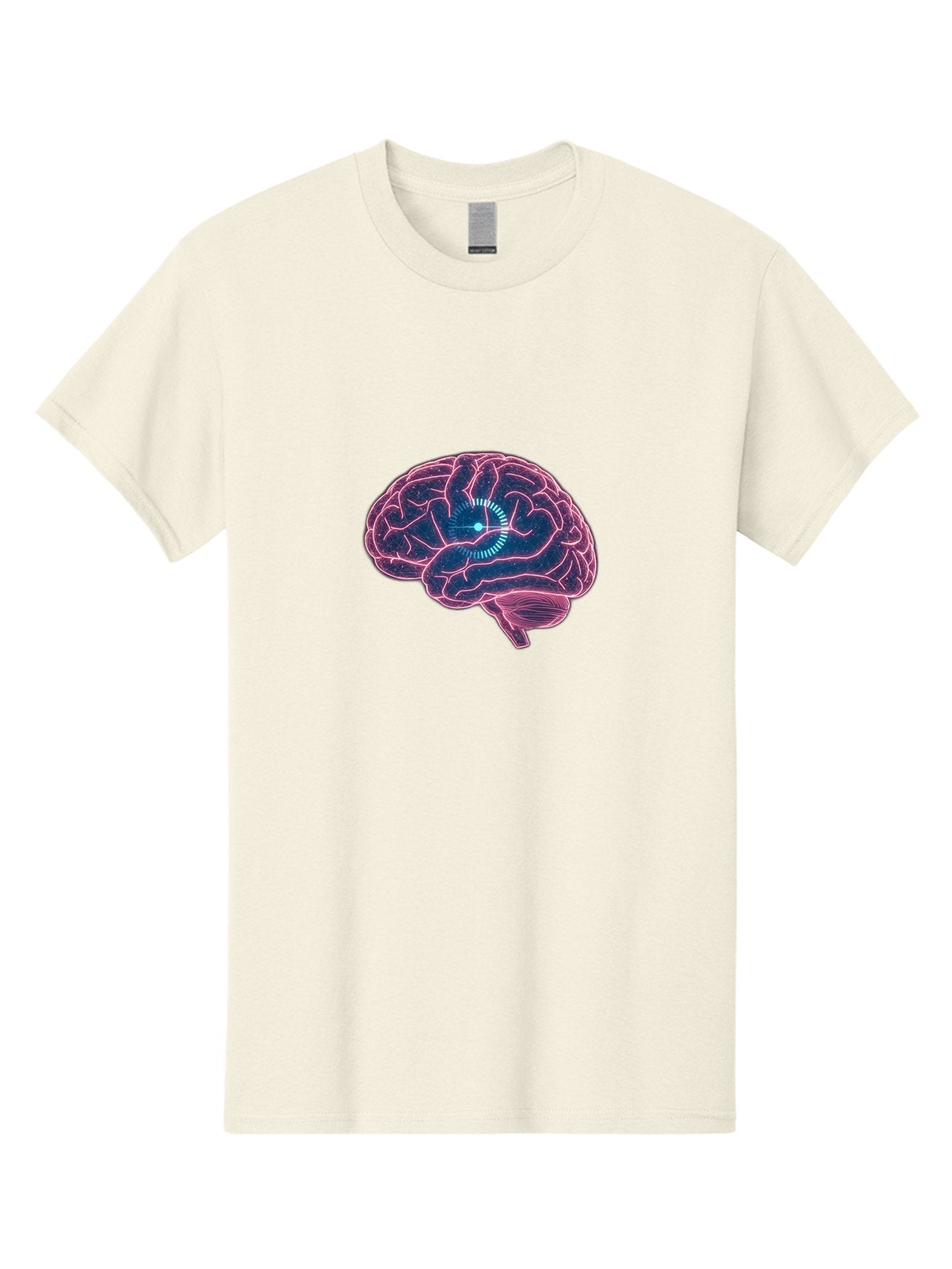 Human-Brain Men'S Graphic Tee, 100% Cotton, Comfortable Casual Summer Wear, Machine Washable, Human Brain, Cognitive Function, Neuroscience, Brain Function, Thought Process, Intelligence, Pink Outline, Blue Glow, Concentrated Thought Baa850 7