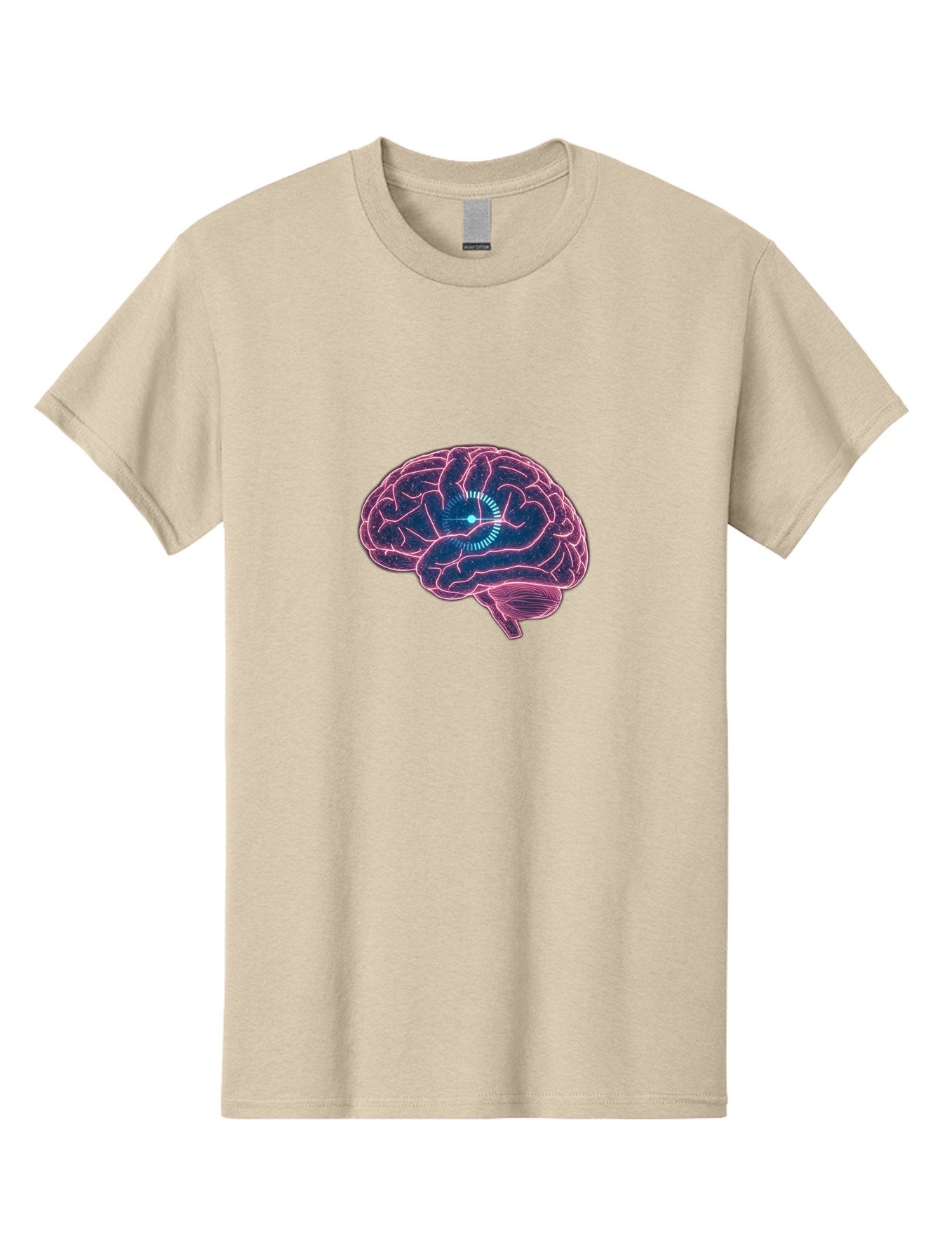 Human-Brain Men'S Graphic Tee, 100% Cotton, Comfortable Casual Summer Wear, Machine Washable, Human Brain, Cognitive Function, Neuroscience, Brain Function, Thought Process, Intelligence, Pink Outline, Blue Glow, Concentrated Thought Baa850 8
