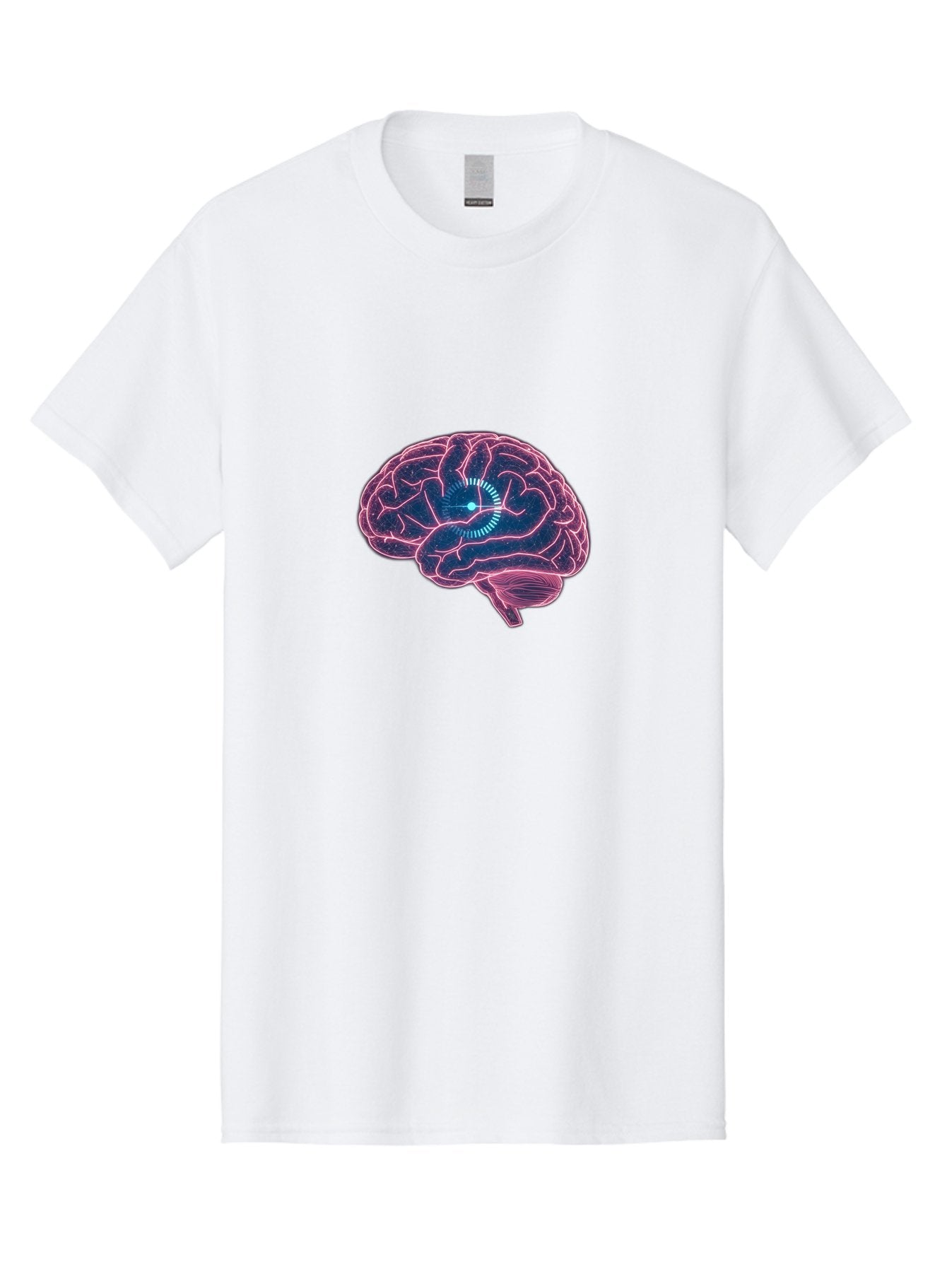 Human-Brain Men'S Graphic Tee, 100% Cotton, Comfortable Casual Summer Wear, Machine Washable, Human Brain, Cognitive Function, Neuroscience, Brain Function, Thought Process, Intelligence, Pink Outline, Blue Glow, Concentrated Thought Baa850 14