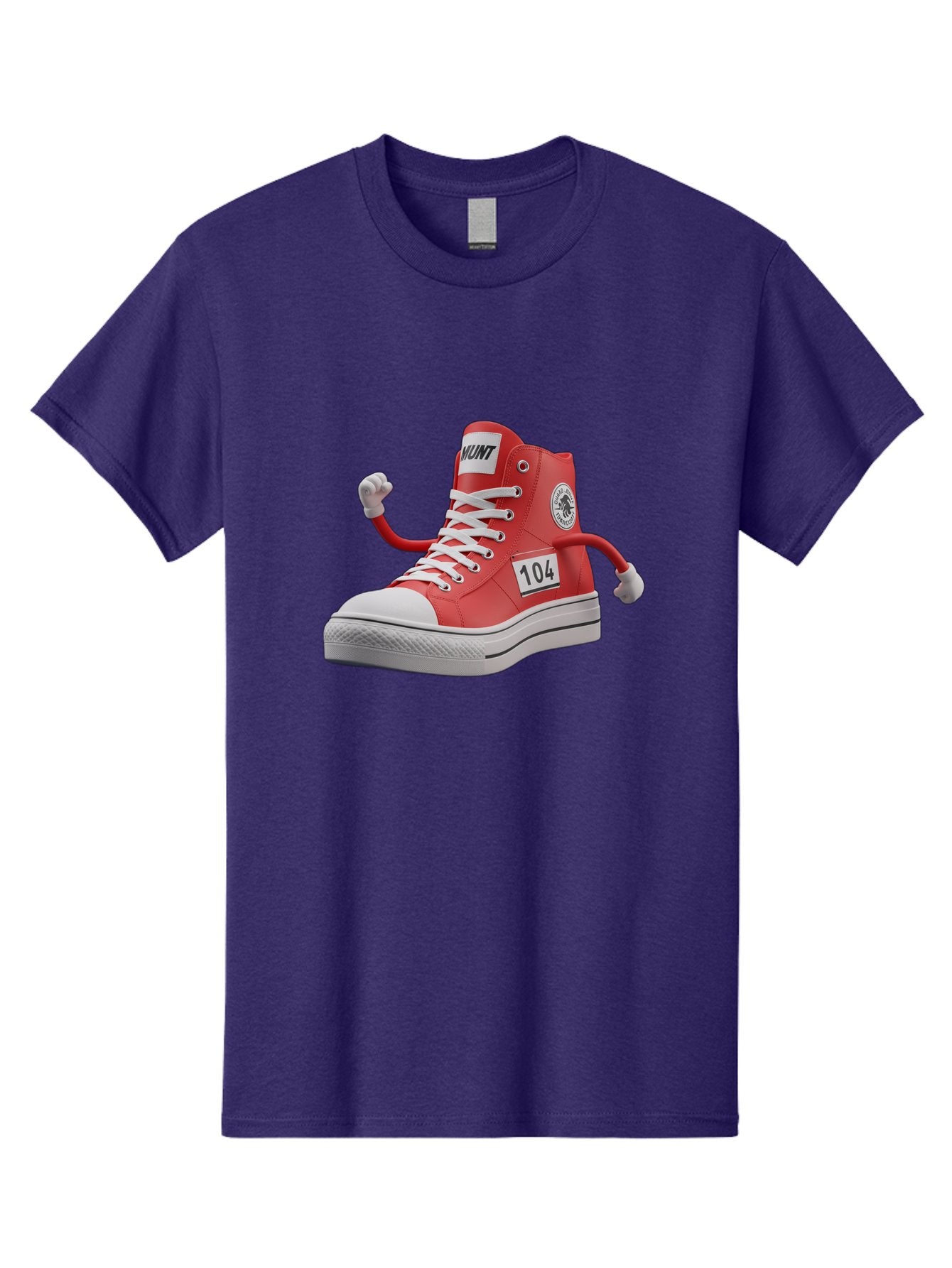 Hunt Men'S Graphic Tee, 100% Cotton, Comfortable Casual Summer Wear, Machine Washable, Red High-Top Sneaker, Hunt Logo, 104 Label, Cartoon Hands, Quirky Design, Bold Fashion Statement, Sneakers With Arms, Humorous Illustration, Baa851 5