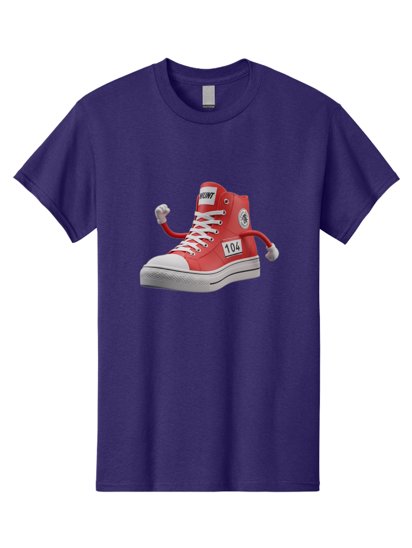 Hunt Men'S Graphic Tee, 100% Cotton, Comfortable Casual Summer Wear, Machine Washable, Red High-Top Sneaker, Hunt Logo, 104 Label, Cartoon Hands, Quirky Design, Bold Fashion Statement, Sneakers With Arms, Humorous Illustration, Baa851 15