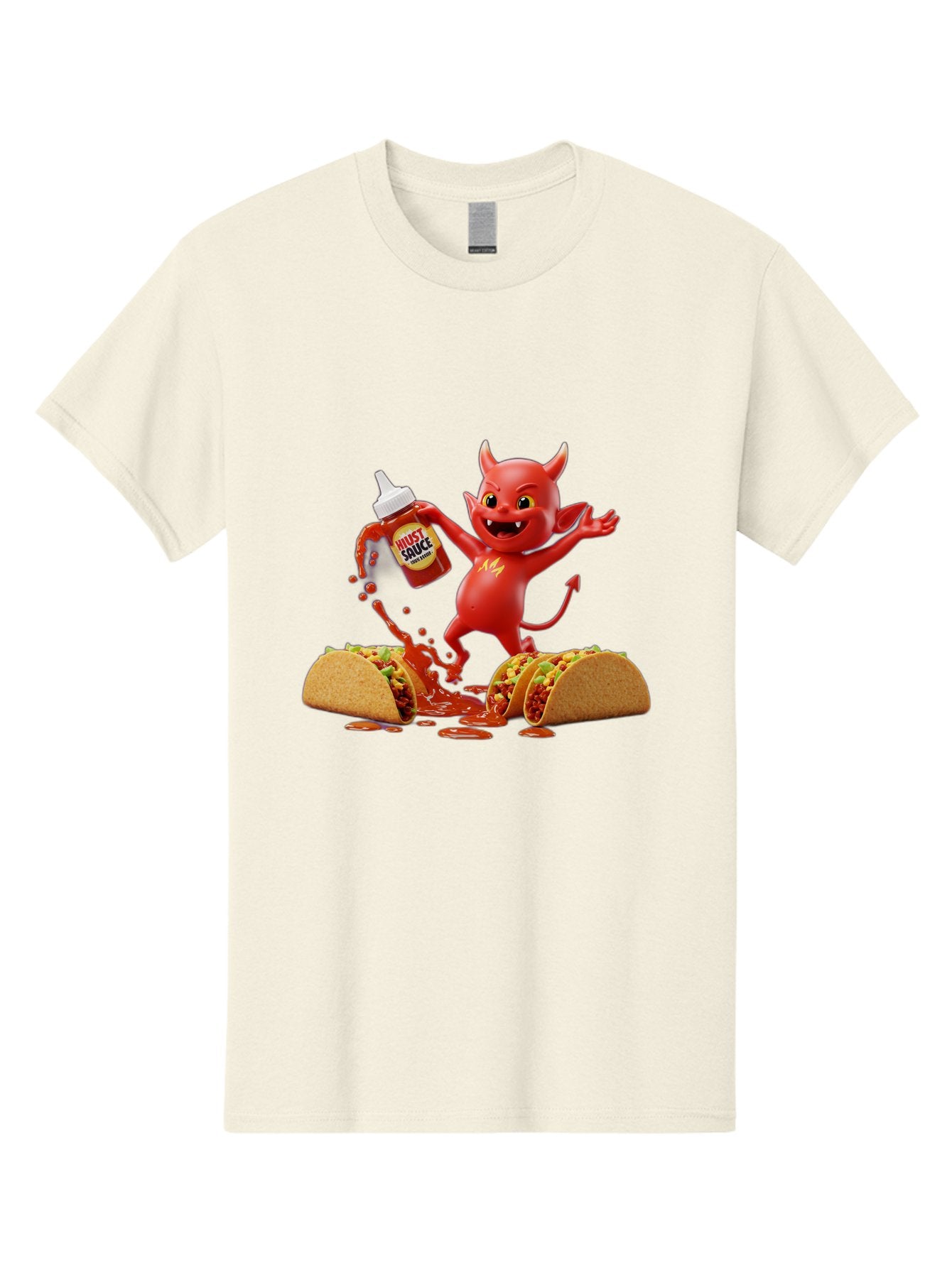 Hustl-Sauce-Devil Men'S Graphic Tee, 100% Cotton, Comfortable Casual Summer Wear, Machine Washable, Red Devil Character, Hot Sauce Bottle, Tacos, Spicy Food, Hot Peppers, Cartoon Style, Playful Illustration, Sauce Splatter, Baa852 13