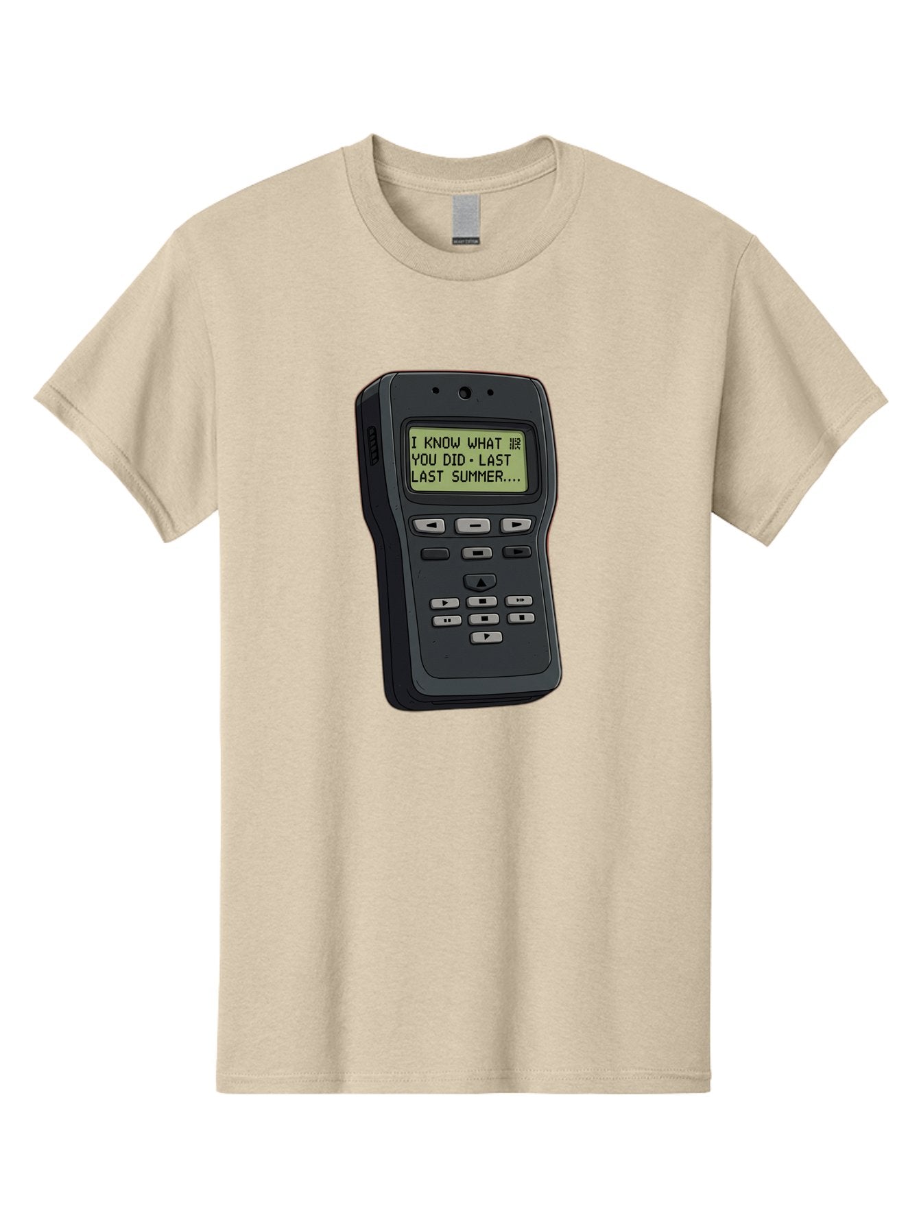 I-Know-What-You-Did-Last-Summer-Pager Men'S Graphic Tee, 100% Cotton, Comfortable Casual Summer Wear, Machine Washable, Black Digital Answering Machine, Ominous Message, Horror Theme, Retro Tech, Spooky Atmosphere, Baa853 4