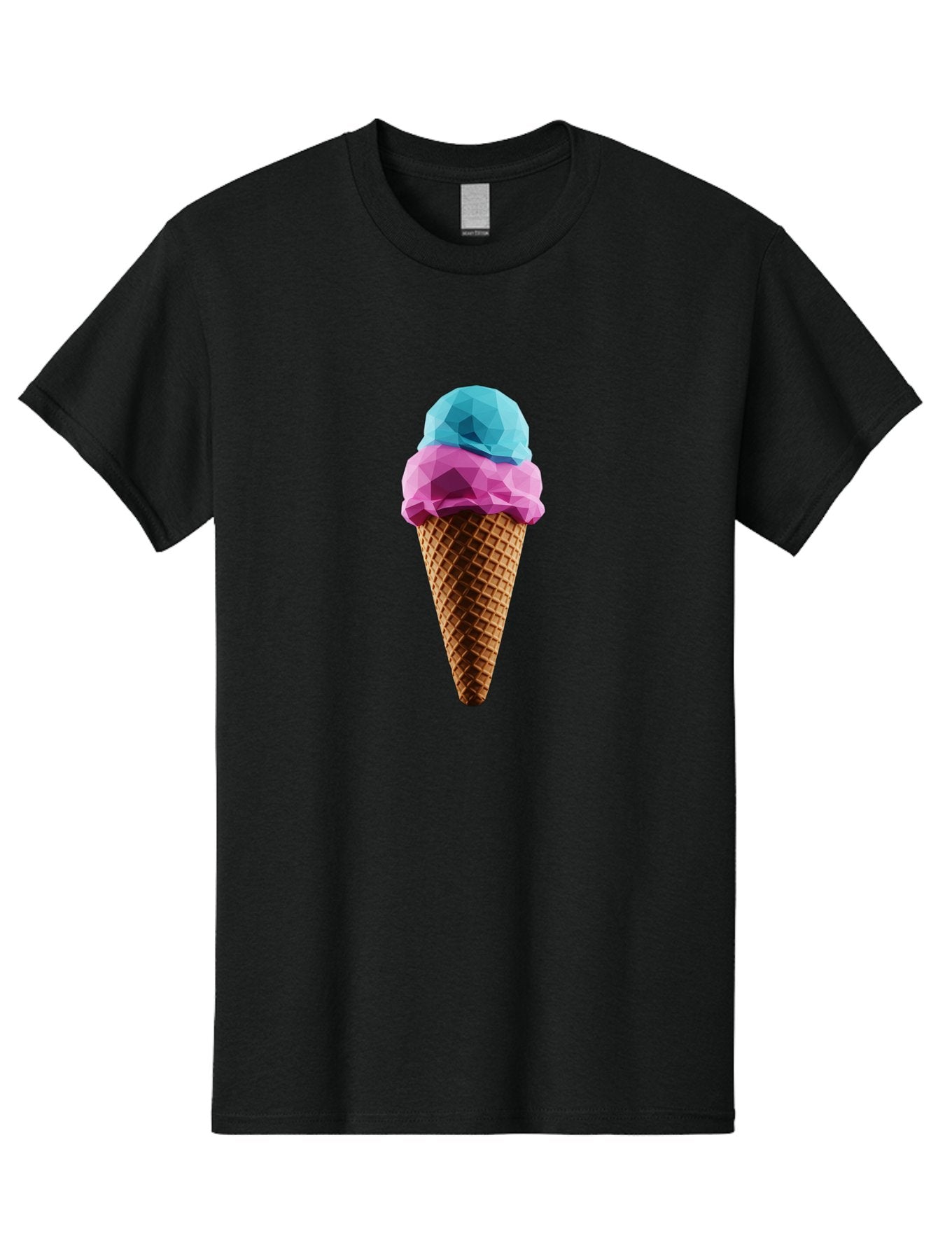 Ice-Cream-Cone-1 Men'S Graphic Tee, 100% Cotton, Comfortable Casual Summer Wear, Machine Washable, Ice Cream, Two Scoops, Pink And Blue, Waffle Cone, Low Poly, Geometric Style, Sweet Treat, Summer Dessert, Cool Colors, Art Illustration Baa854 4