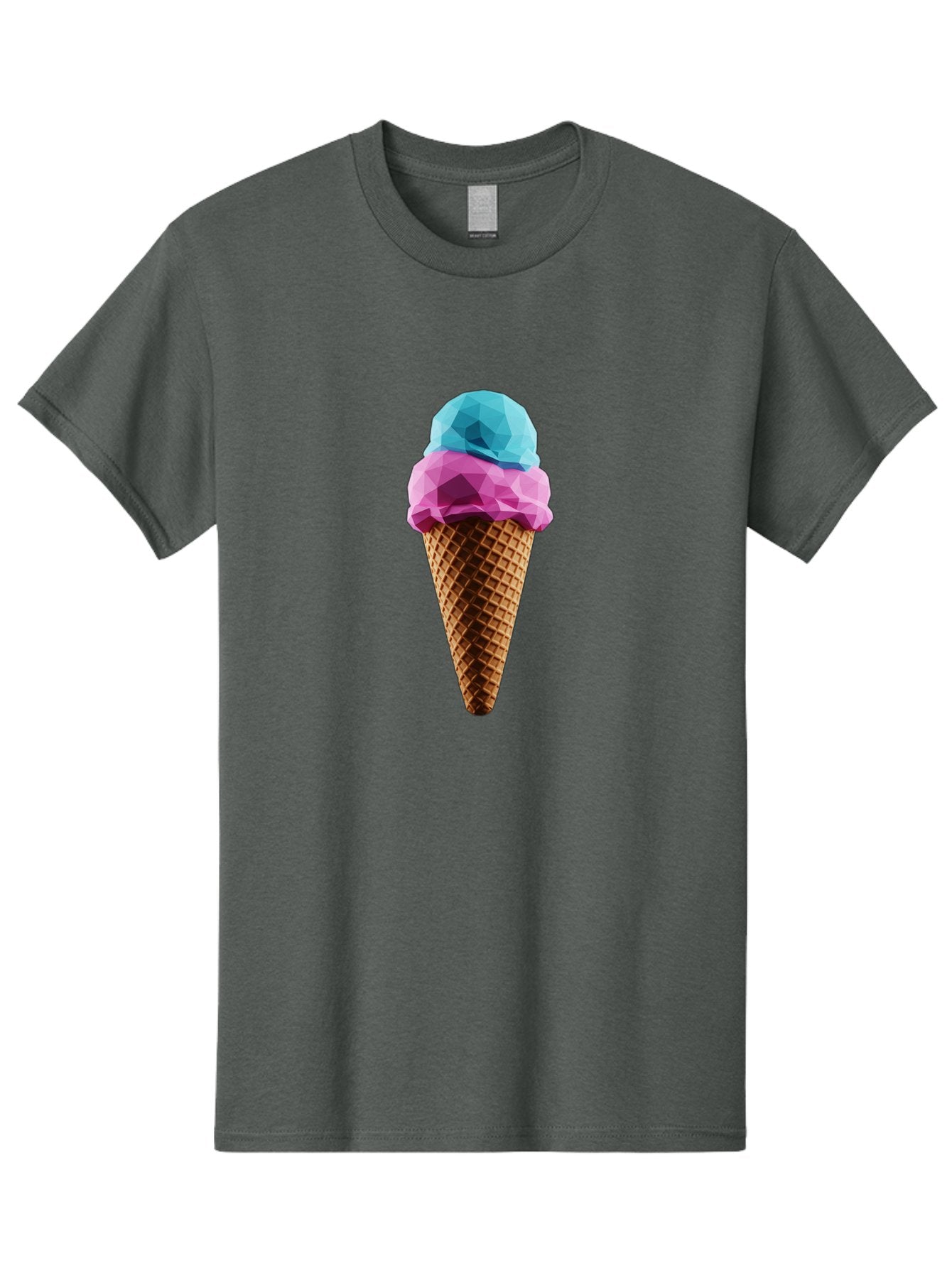 Ice-Cream-Cone-1 Men'S Graphic Tee, 100% Cotton, Comfortable Casual Summer Wear, Machine Washable, Ice Cream, Two Scoops, Pink And Blue, Waffle Cone, Low Poly, Geometric Style, Sweet Treat, Summer Dessert, Cool Colors, Art Illustration Baa854 8