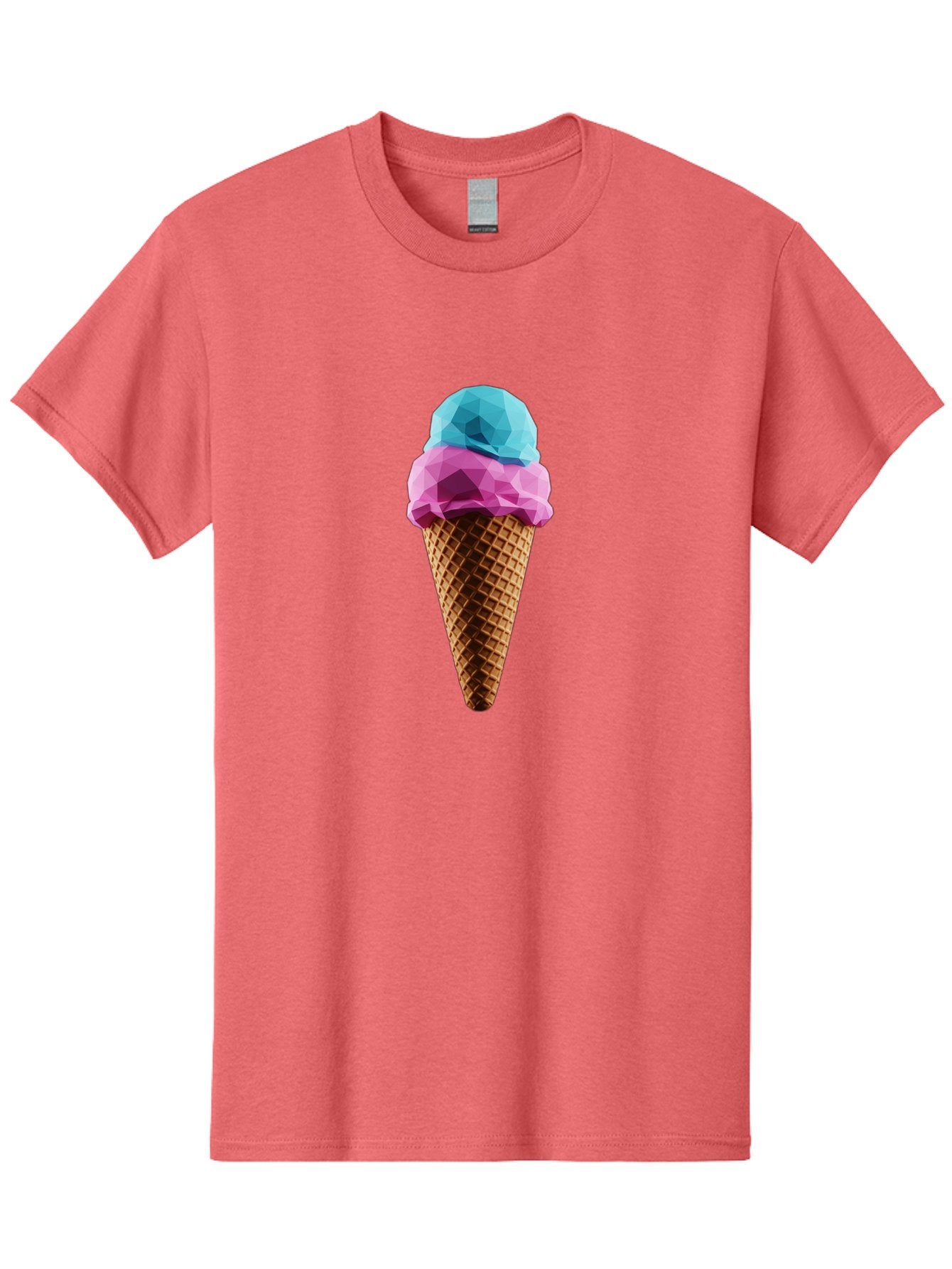 Ice-Cream-Cone-1 Men'S Graphic Tee, 100% Cotton, Comfortable Casual Summer Wear, Machine Washable, Ice Cream, Two Scoops, Pink And Blue, Waffle Cone, Low Poly, Geometric Style, Sweet Treat, Summer Dessert, Cool Colors, Art Illustration Baa854 10