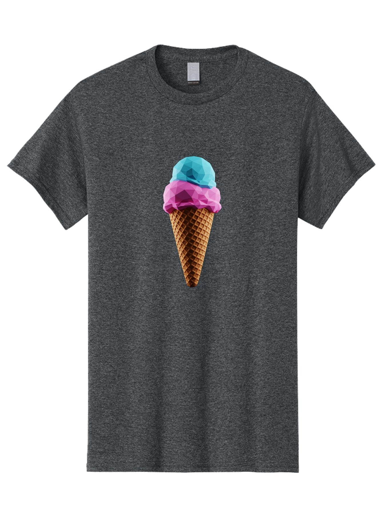 Ice-Cream-Cone-1 Men'S Graphic Tee, 100% Cotton, Comfortable Casual Summer Wear, Machine Washable, Ice Cream, Two Scoops, Pink And Blue, Waffle Cone, Low Poly, Geometric Style, Sweet Treat, Summer Dessert, Cool Colors, Art Illustration Baa854 5