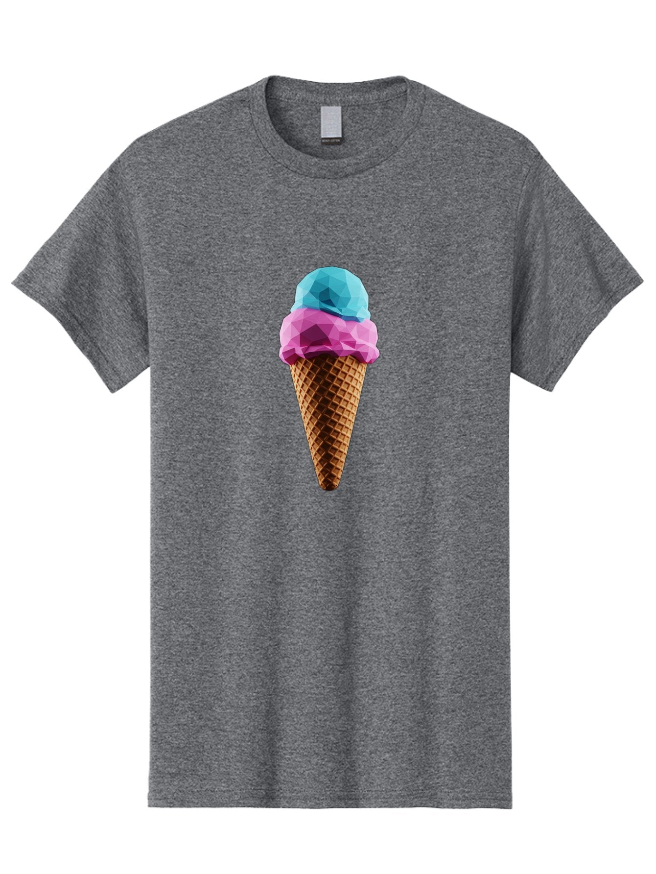 Ice-Cream-Cone-1 Men'S Graphic Tee, 100% Cotton, Comfortable Casual Summer Wear, Machine Washable, Ice Cream, Two Scoops, Pink And Blue, Waffle Cone, Low Poly, Geometric Style, Sweet Treat, Summer Dessert, Cool Colors, Art Illustration Baa854 15