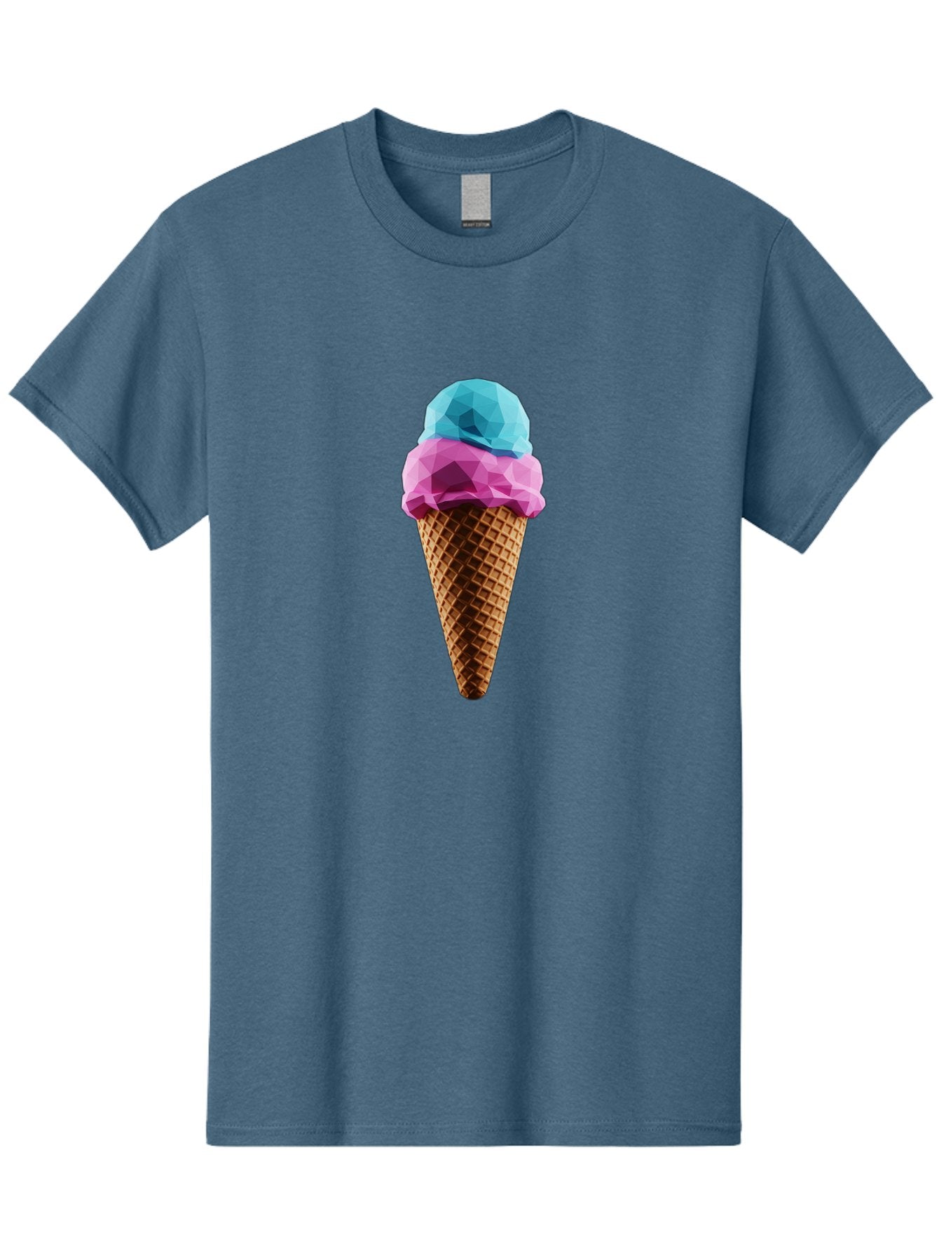 Ice-Cream-Cone-1 Men'S Graphic Tee, 100% Cotton, Comfortable Casual Summer Wear, Machine Washable, Ice Cream, Two Scoops, Pink And Blue, Waffle Cone, Low Poly, Geometric Style, Sweet Treat, Summer Dessert, Cool Colors, Art Illustration Baa854 13