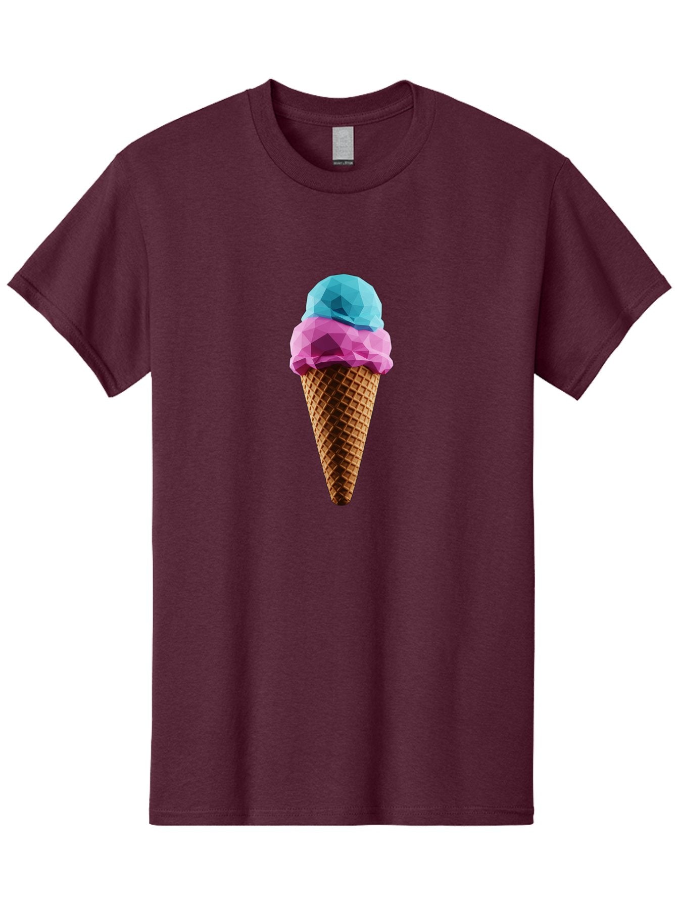 Ice-Cream-Cone-1 Men'S Graphic Tee, 100% Cotton, Comfortable Casual Summer Wear, Machine Washable, Ice Cream, Two Scoops, Pink And Blue, Waffle Cone, Low Poly, Geometric Style, Sweet Treat, Summer Dessert, Cool Colors, Art Illustration Baa854 9