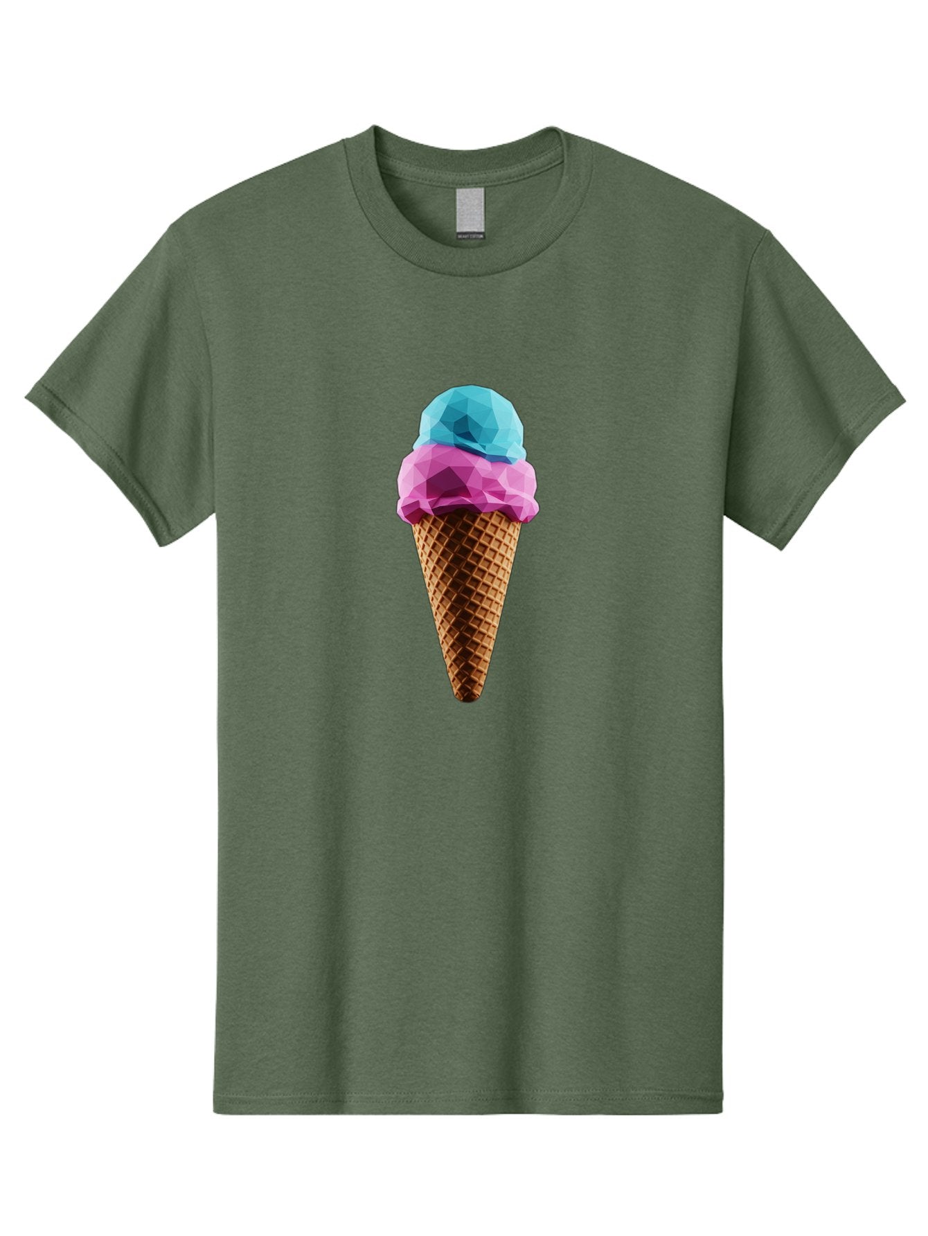 Ice-Cream-Cone-1 Men'S Graphic Tee, 100% Cotton, Comfortable Casual Summer Wear, Machine Washable, Ice Cream, Two Scoops, Pink And Blue, Waffle Cone, Low Poly, Geometric Style, Sweet Treat, Summer Dessert, Cool Colors, Art Illustration Baa854
