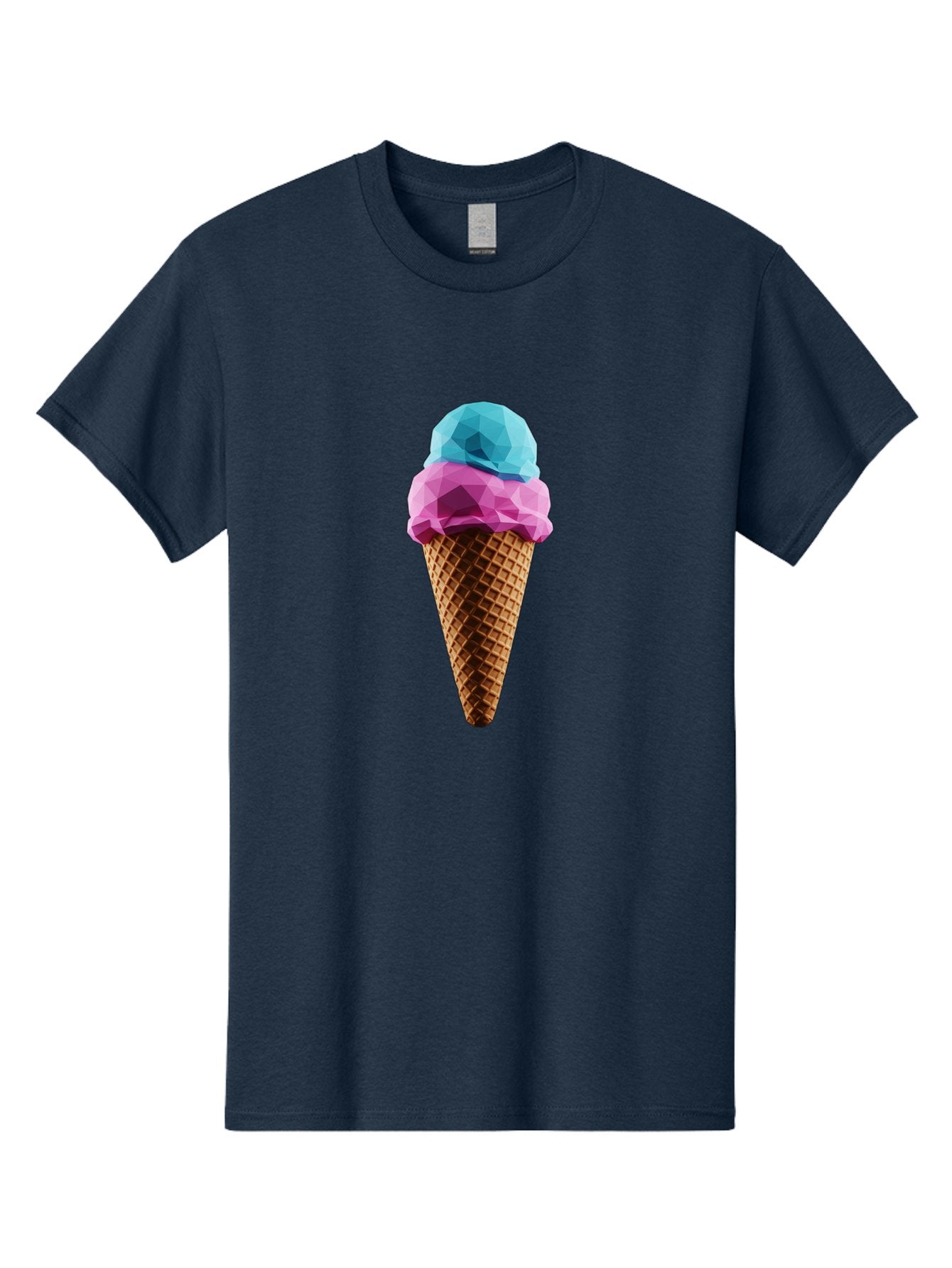 Ice-Cream-Cone-1 Men'S Graphic Tee, 100% Cotton, Comfortable Casual Summer Wear, Machine Washable, Ice Cream, Two Scoops, Pink And Blue, Waffle Cone, Low Poly, Geometric Style, Sweet Treat, Summer Dessert, Cool Colors, Art Illustration Baa854 3
