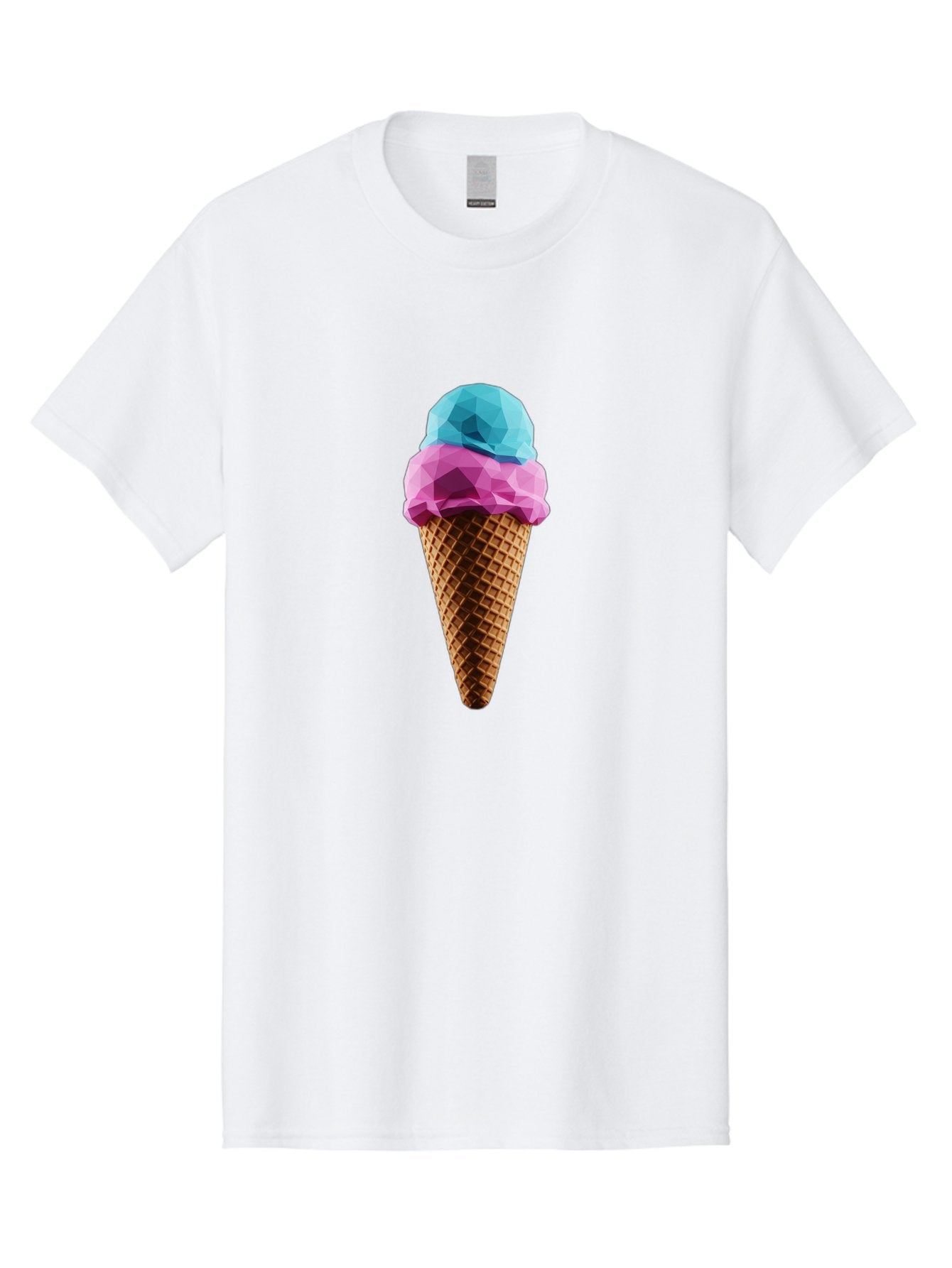 Ice-Cream-Cone-1 Men'S Graphic Tee, 100% Cotton, Comfortable Casual Summer Wear, Machine Washable, Ice Cream, Two Scoops, Pink And Blue, Waffle Cone, Low Poly, Geometric Style, Sweet Treat, Summer Dessert, Cool Colors, Art Illustration Baa854 12