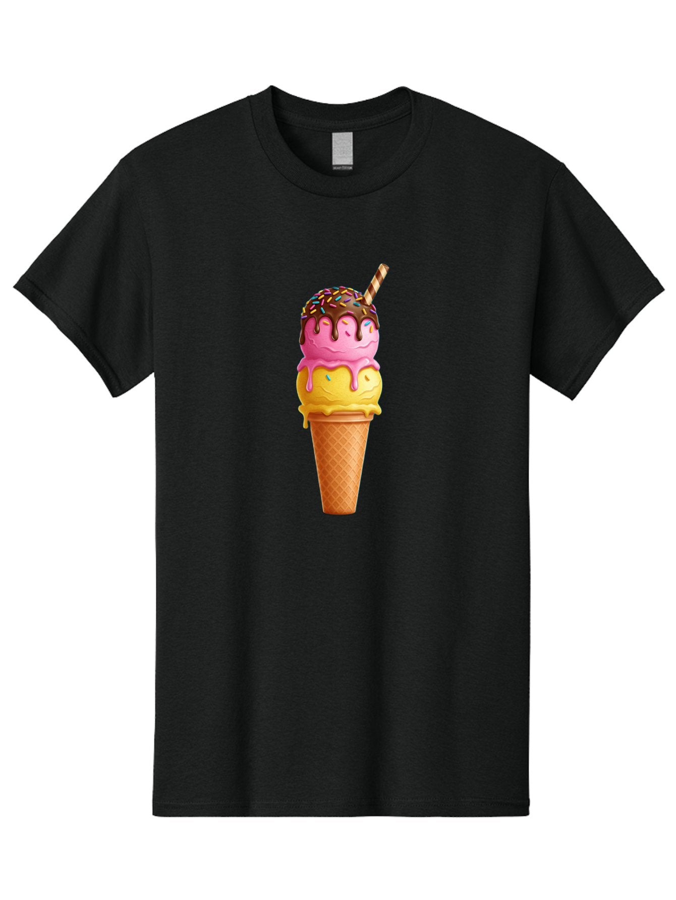 Ice-Cream-Cone-10 Men'S Graphic Tee, 100% Cotton, Comfortable Casual Summer Wear, Machine Washable, Two Scoops Of Ice Cream, Cone With Ice Cream, Waffle Cone, Strawberry Ice Cream, Banana Ice Cream, Chocolate Sauce, Sprinkles, Striped Straw, Baa855 9