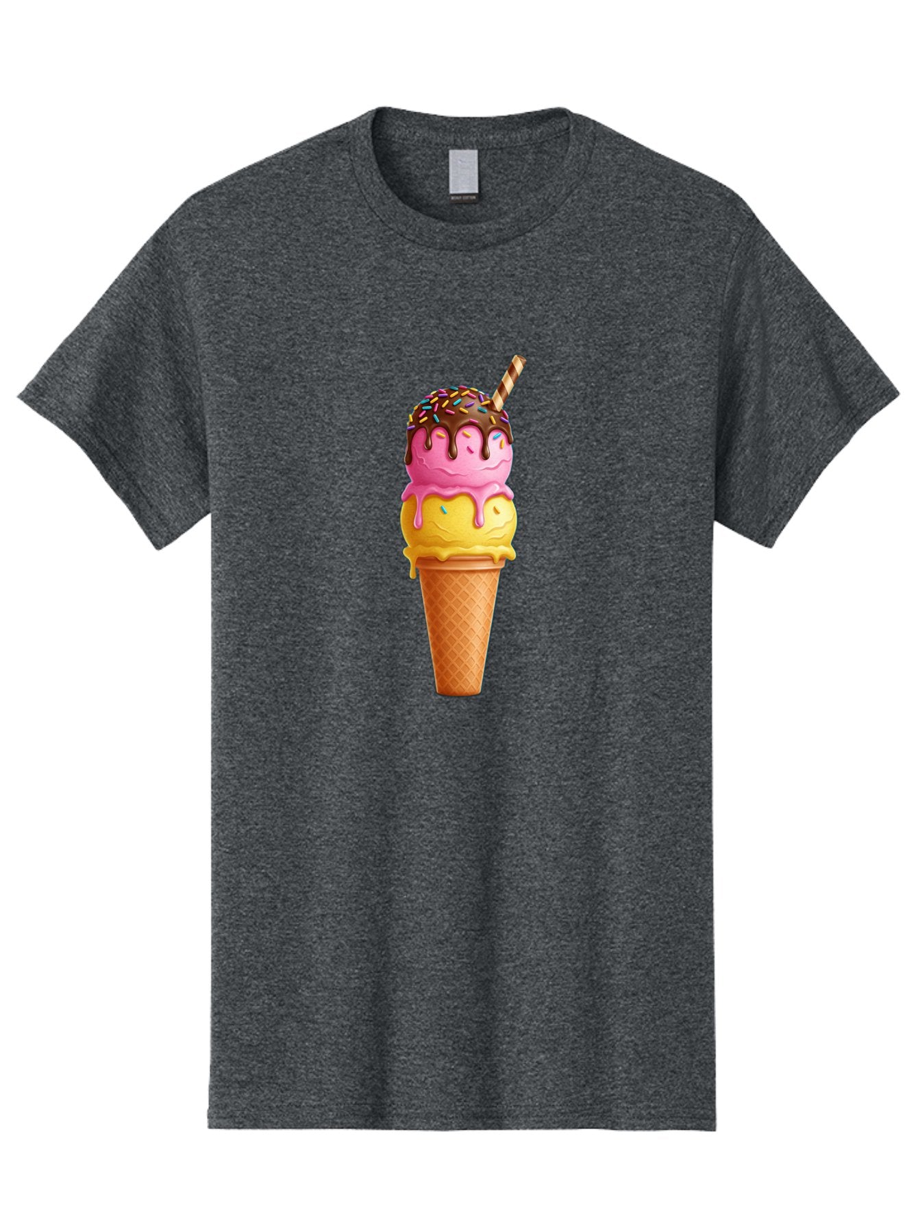 Ice-Cream-Cone-10 Men'S Graphic Tee, 100% Cotton, Comfortable Casual Summer Wear, Machine Washable, Two Scoops Of Ice Cream, Cone With Ice Cream, Waffle Cone, Strawberry Ice Cream, Banana Ice Cream, Chocolate Sauce, Sprinkles, Striped Straw, Baa855 12