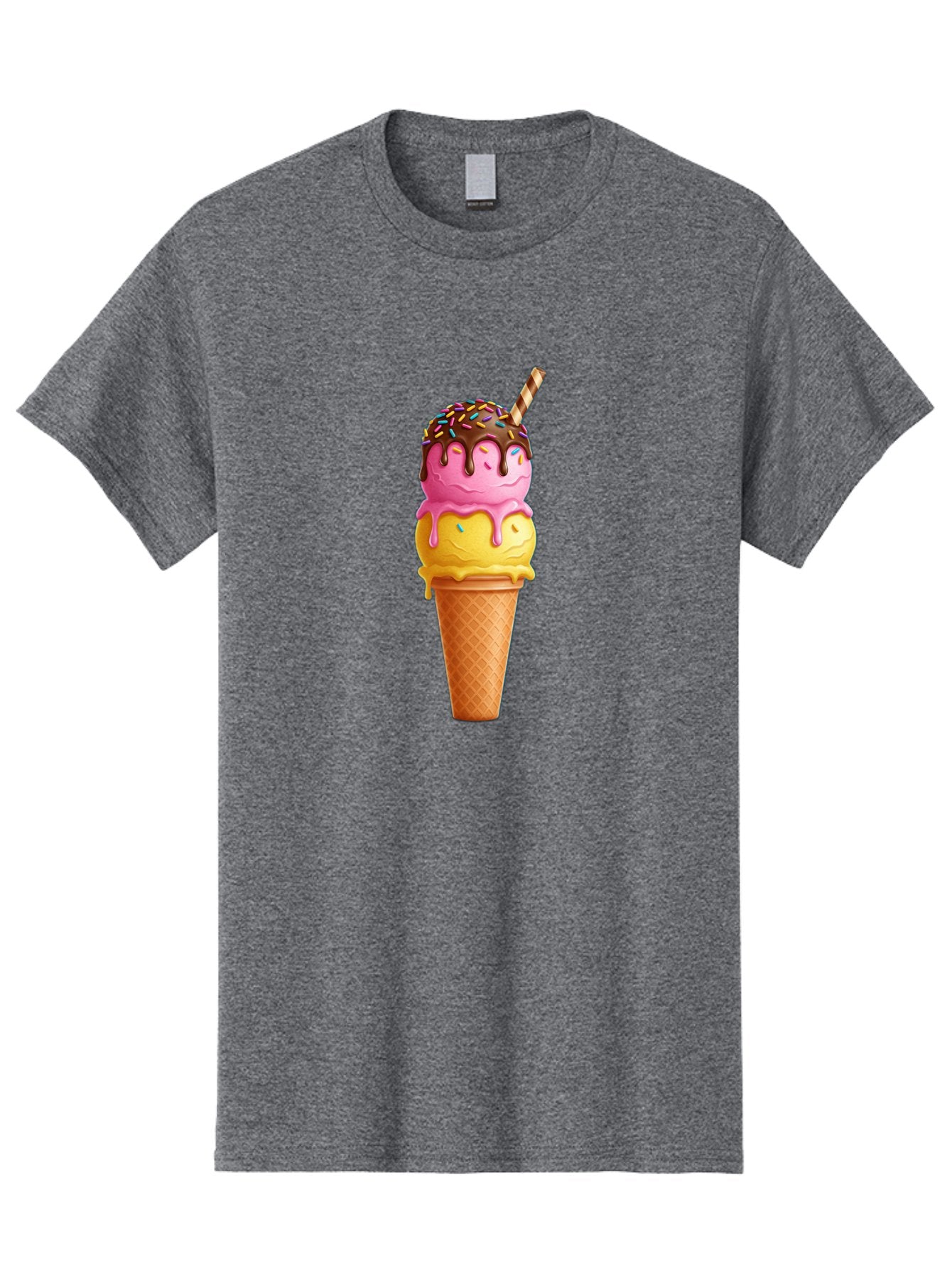 Ice-Cream-Cone-10 Men'S Graphic Tee, 100% Cotton, Comfortable Casual Summer Wear, Machine Washable, Two Scoops Of Ice Cream, Cone With Ice Cream, Waffle Cone, Strawberry Ice Cream, Banana Ice Cream, Chocolate Sauce, Sprinkles, Striped Straw, Baa855 10