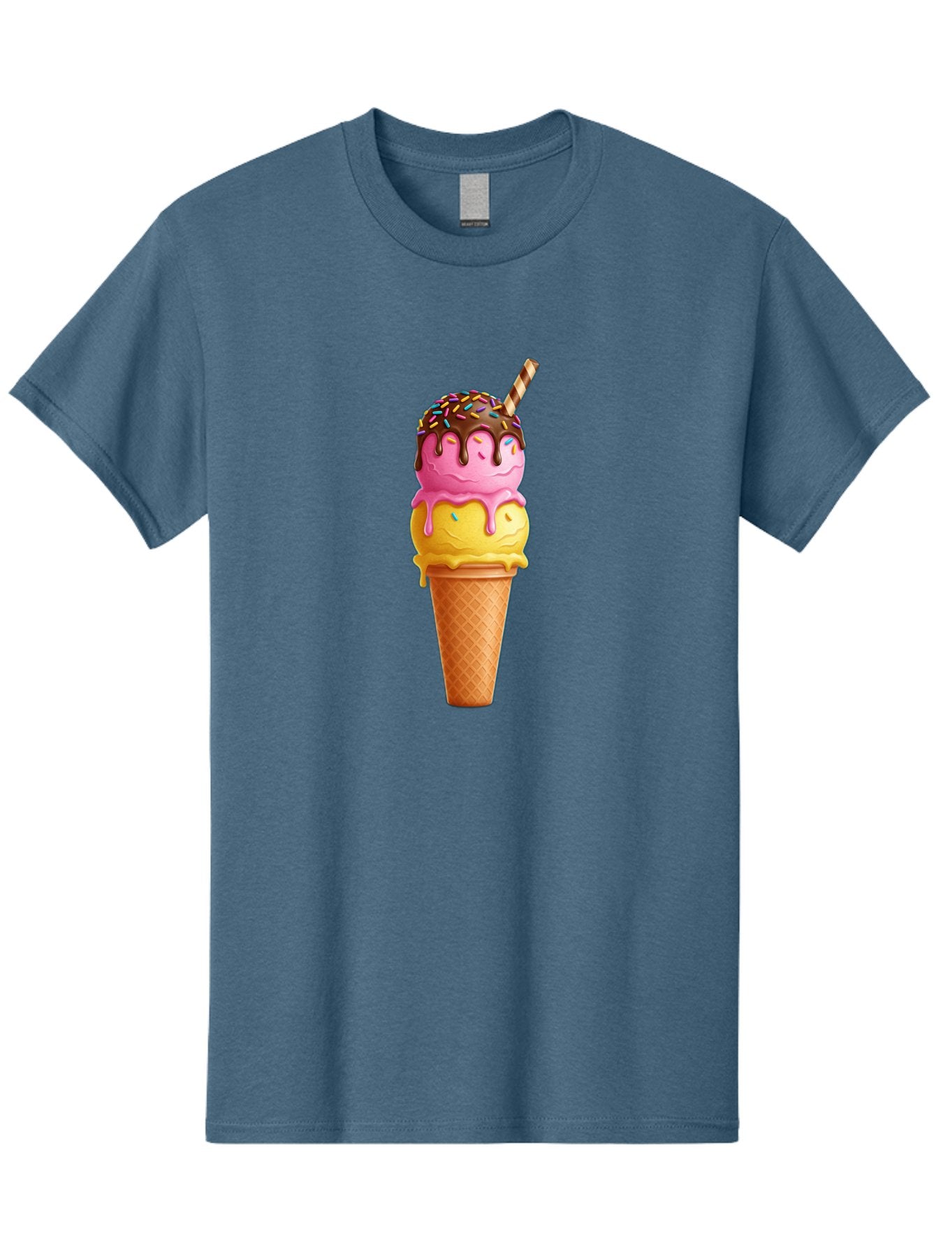 Ice-Cream-Cone-10 Men'S Graphic Tee, 100% Cotton, Comfortable Casual Summer Wear, Machine Washable, Two Scoops Of Ice Cream, Cone With Ice Cream, Waffle Cone, Strawberry Ice Cream, Banana Ice Cream, Chocolate Sauce, Sprinkles, Striped Straw, Baa855 6