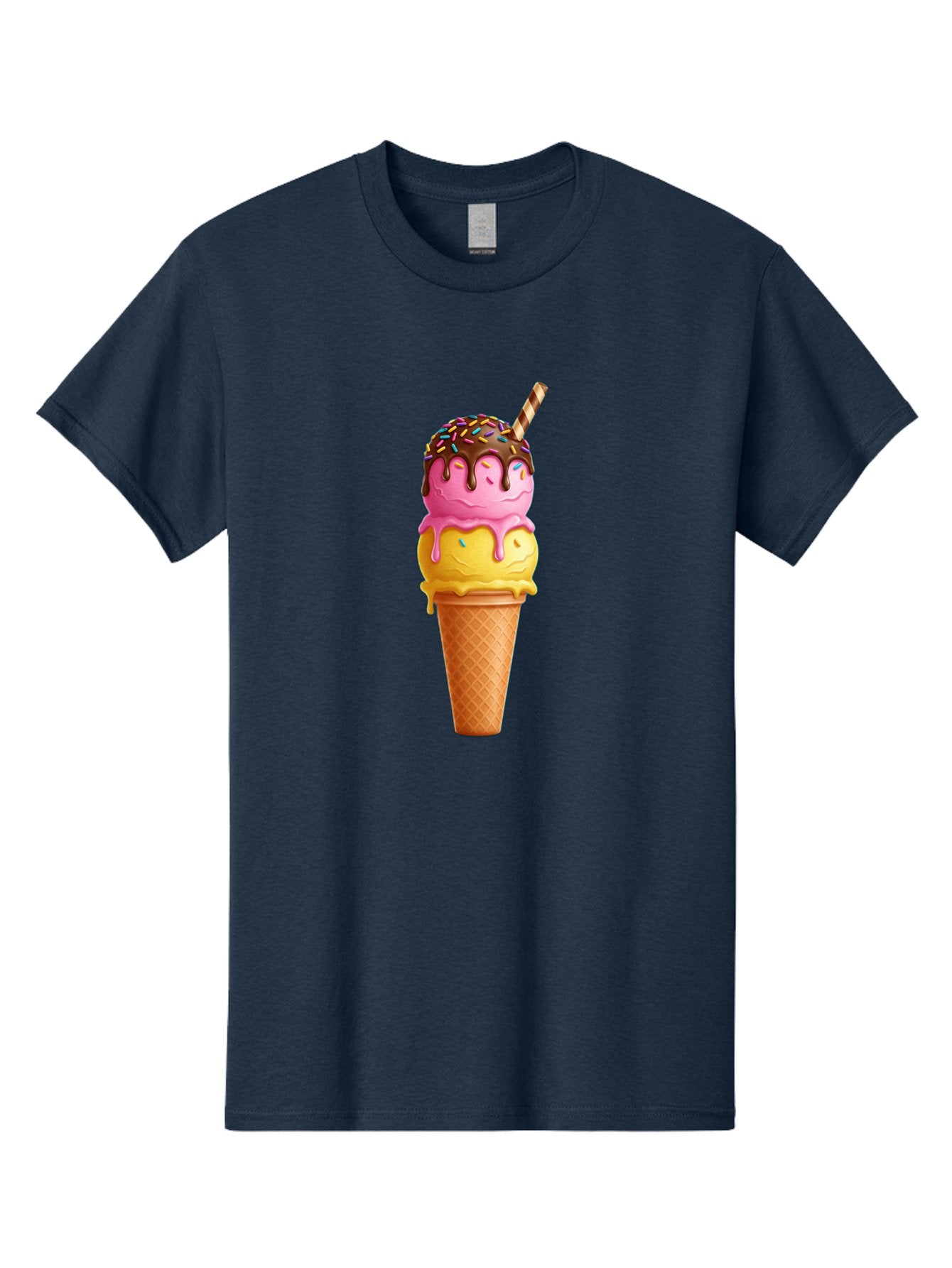 Ice-Cream-Cone-10 Men'S Graphic Tee, 100% Cotton, Comfortable Casual Summer Wear, Machine Washable, Two Scoops Of Ice Cream, Cone With Ice Cream, Waffle Cone, Strawberry Ice Cream, Banana Ice Cream, Chocolate Sauce, Sprinkles, Striped Straw, Baa855 15