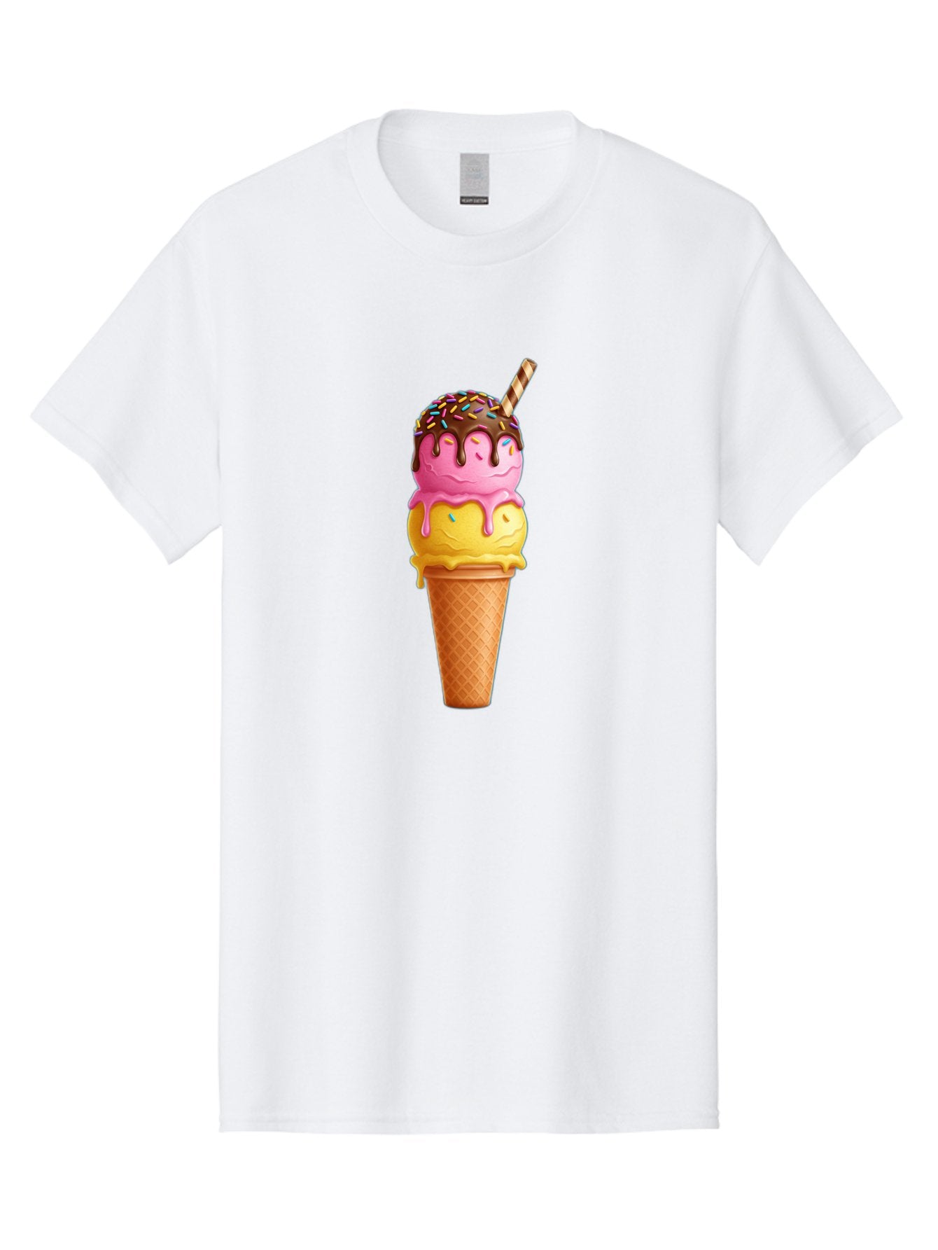 Ice-Cream-Cone-10 Men'S Graphic Tee, 100% Cotton, Comfortable Casual Summer Wear, Machine Washable, Two Scoops Of Ice Cream, Cone With Ice Cream, Waffle Cone, Strawberry Ice Cream, Banana Ice Cream, Chocolate Sauce, Sprinkles, Striped Straw, Baa855 11