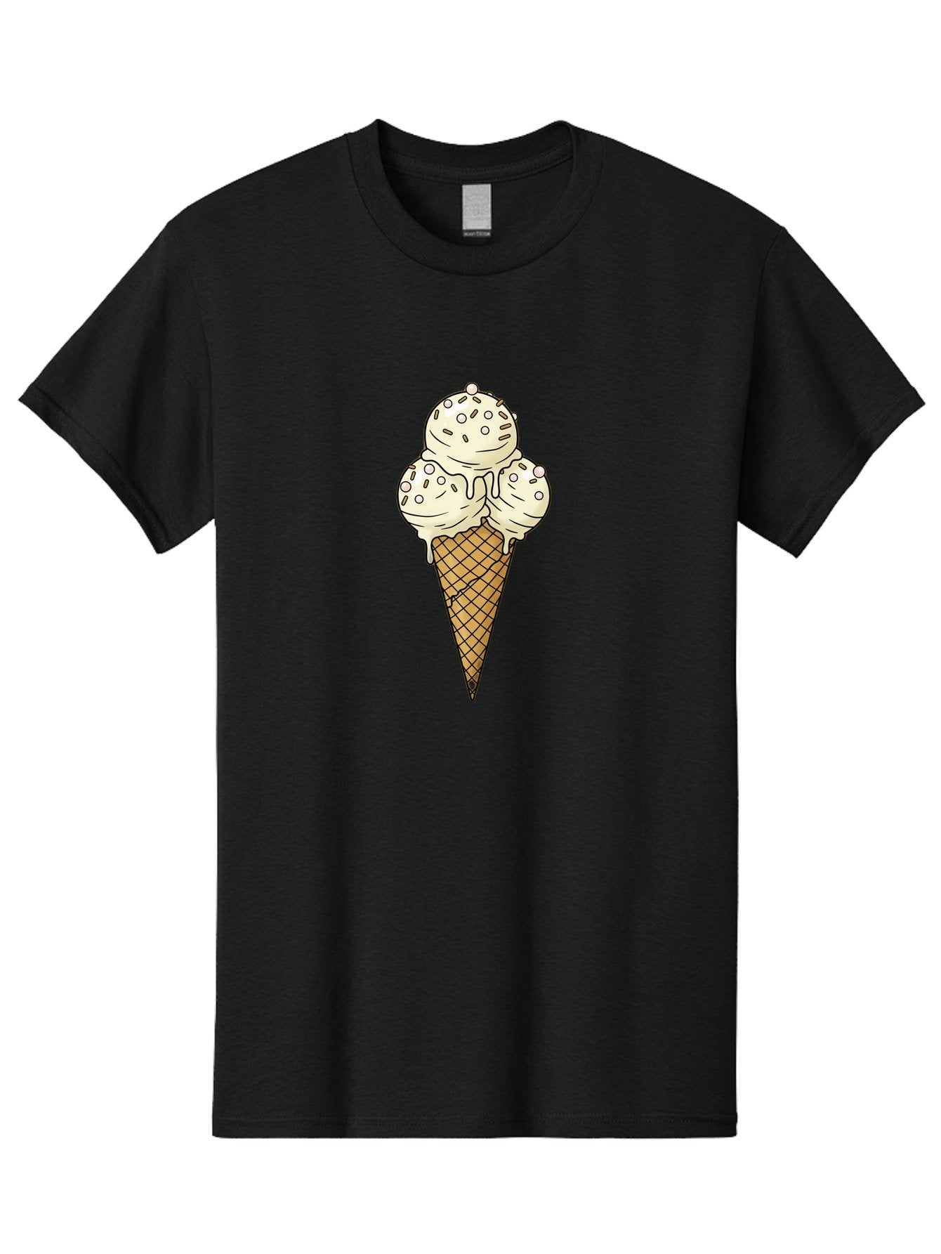Ice-Cream-Cone-12 Men'S Graphic Tee, 100% Cotton, Comfortable Casual Summer Wear, Machine Washable, Ice Cream Cone, Three Scoops, Melting Ice Cream, Waffle Cone, Sweet Treat, Dessert Illustration, Creamy Texture, Chocolate Chips, Baa857 6