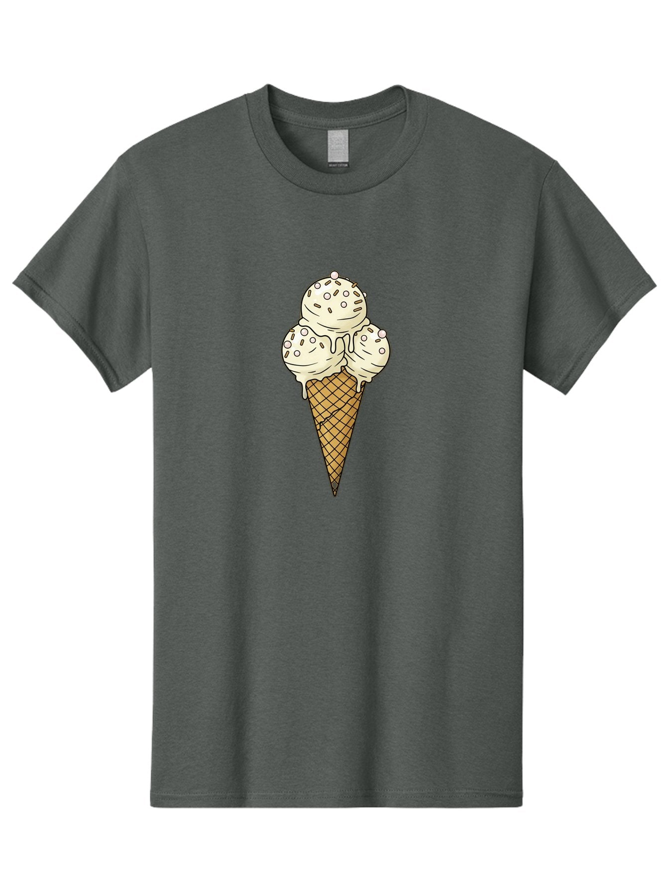 Ice-Cream-Cone-12 Men'S Graphic Tee, 100% Cotton, Comfortable Casual Summer Wear, Machine Washable, Ice Cream Cone, Three Scoops, Melting Ice Cream, Waffle Cone, Sweet Treat, Dessert Illustration, Creamy Texture, Chocolate Chips, Baa857 11