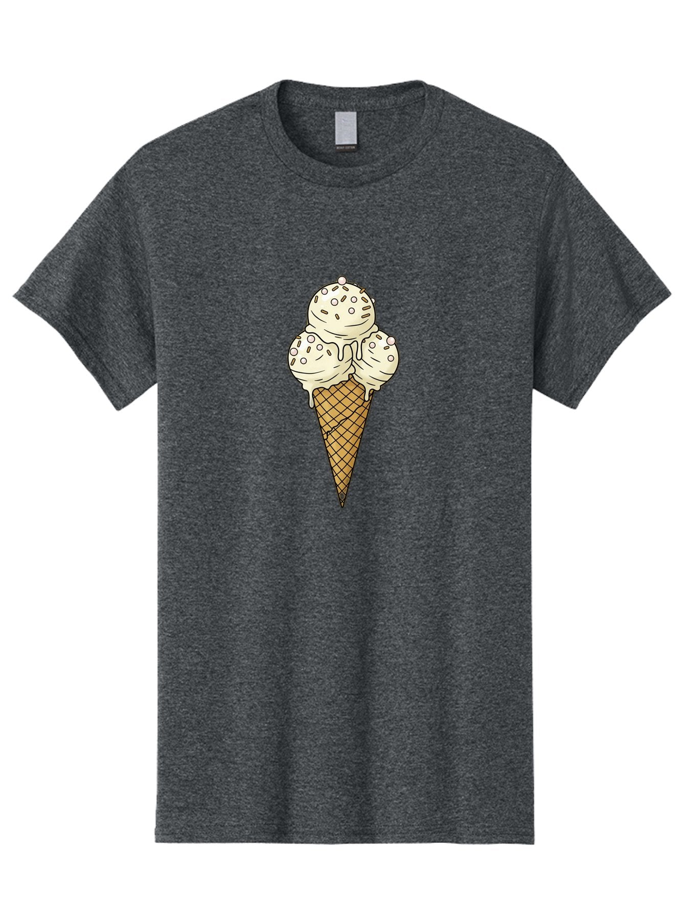 Ice-Cream-Cone-12 Men'S Graphic Tee, 100% Cotton, Comfortable Casual Summer Wear, Machine Washable, Ice Cream Cone, Three Scoops, Melting Ice Cream, Waffle Cone, Sweet Treat, Dessert Illustration, Creamy Texture, Chocolate Chips, Baa857 14