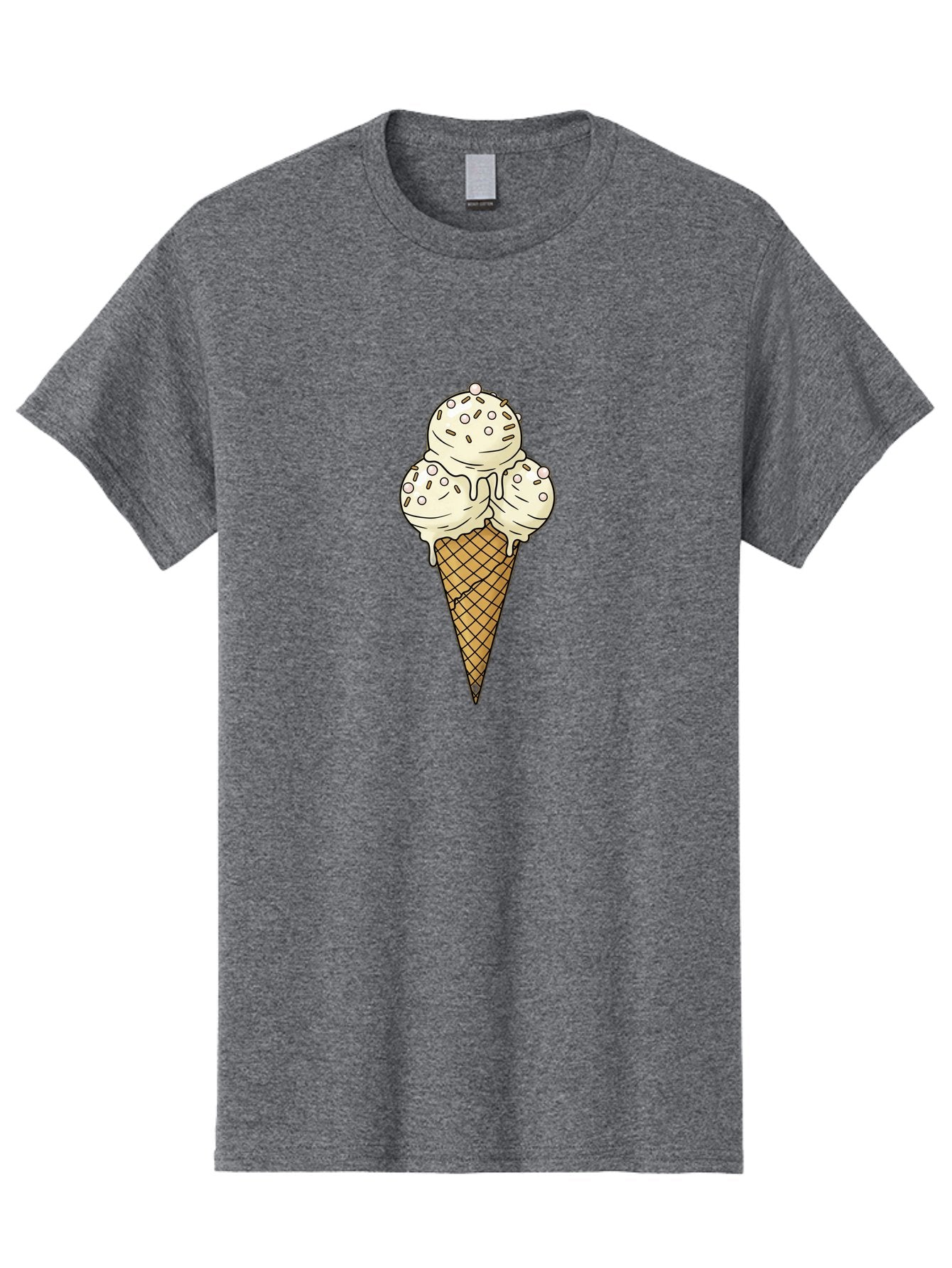 Ice-Cream-Cone-12 Men'S Graphic Tee, 100% Cotton, Comfortable Casual Summer Wear, Machine Washable, Ice Cream Cone, Three Scoops, Melting Ice Cream, Waffle Cone, Sweet Treat, Dessert Illustration, Creamy Texture, Chocolate Chips, Baa857