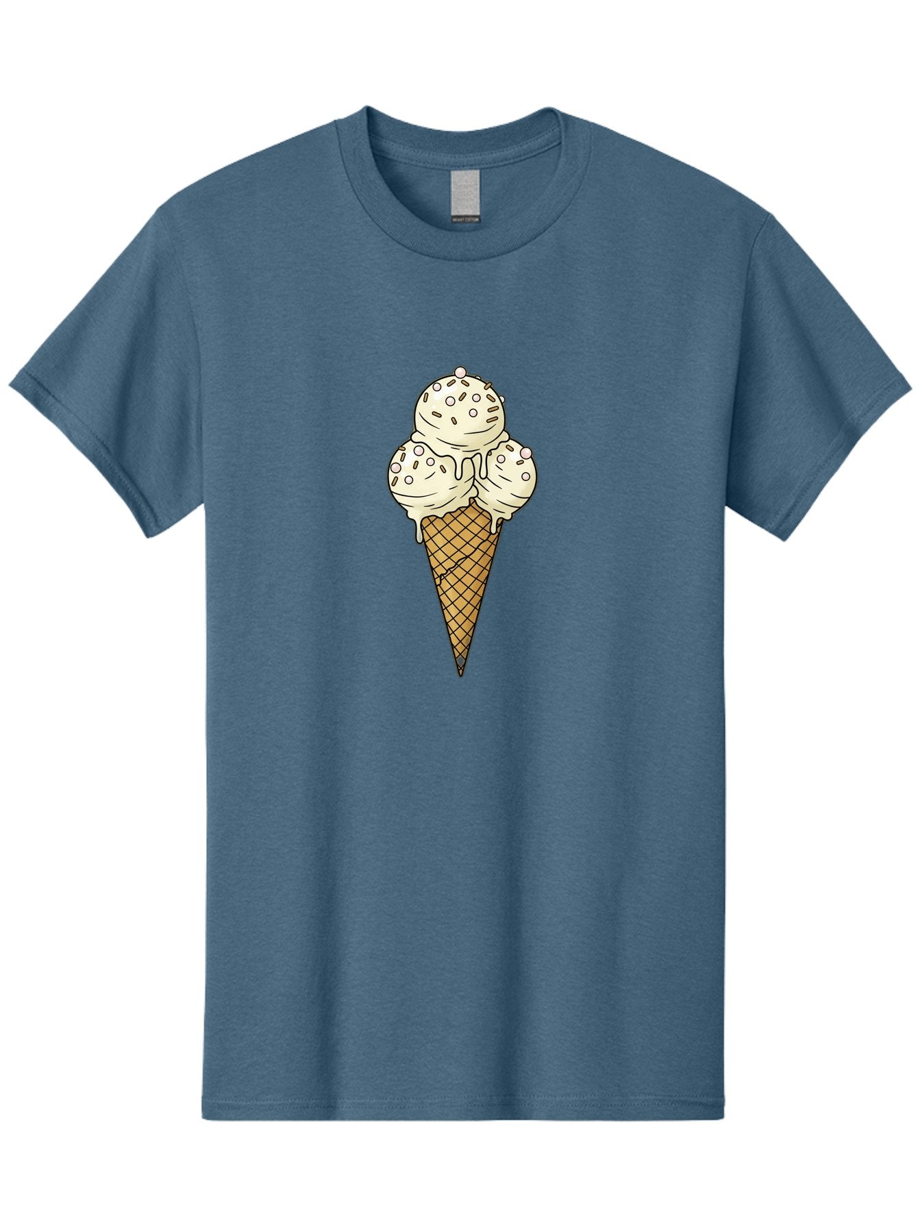 Ice-Cream-Cone-12 Men'S Graphic Tee, 100% Cotton, Comfortable Casual Summer Wear, Machine Washable, Ice Cream Cone, Three Scoops, Melting Ice Cream, Waffle Cone, Sweet Treat, Dessert Illustration, Creamy Texture, Chocolate Chips, Baa857 9