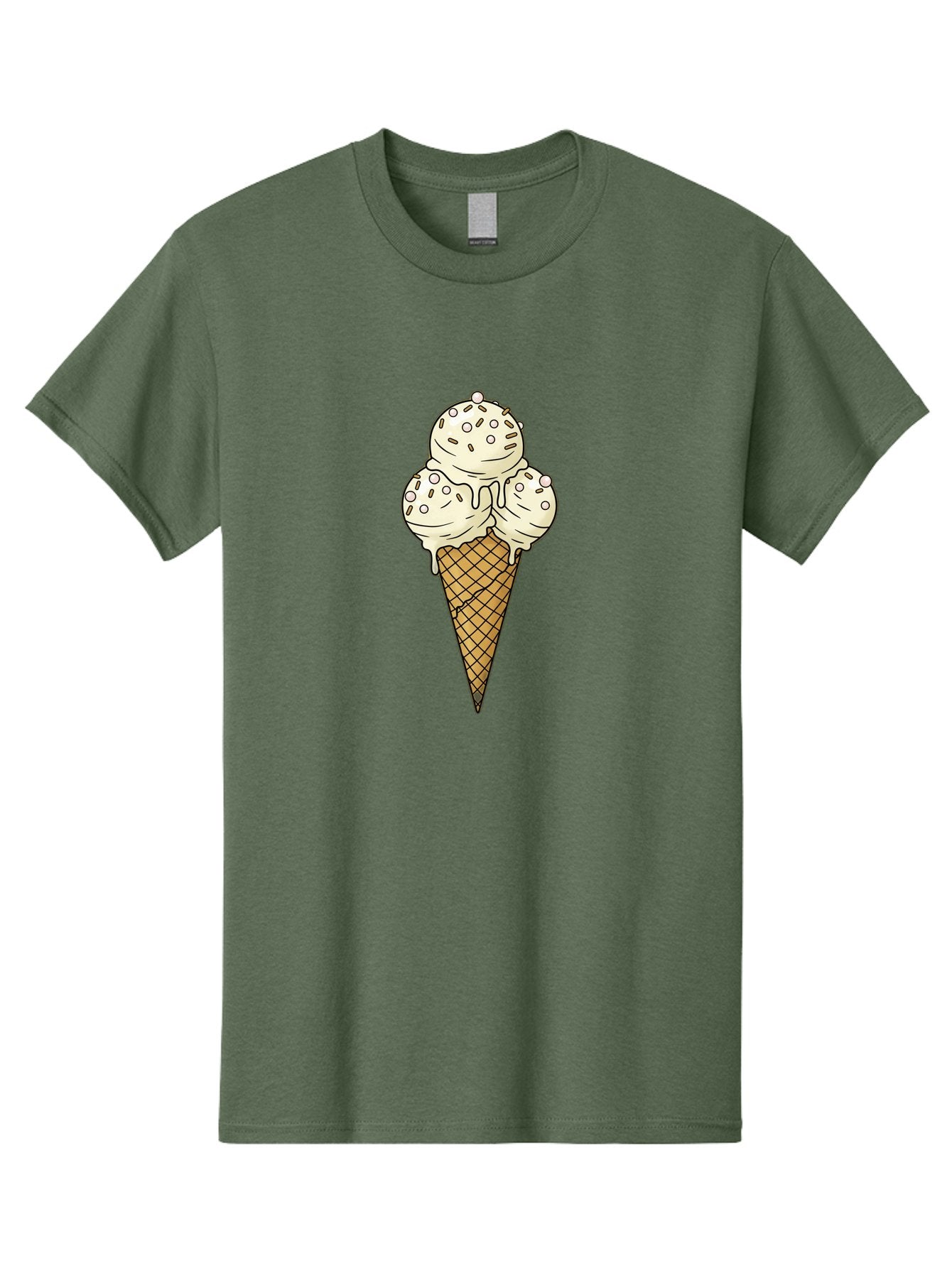 Ice-Cream-Cone-12 Men'S Graphic Tee, 100% Cotton, Comfortable Casual Summer Wear, Machine Washable, Ice Cream Cone, Three Scoops, Melting Ice Cream, Waffle Cone, Sweet Treat, Dessert Illustration, Creamy Texture, Chocolate Chips, Baa857 4