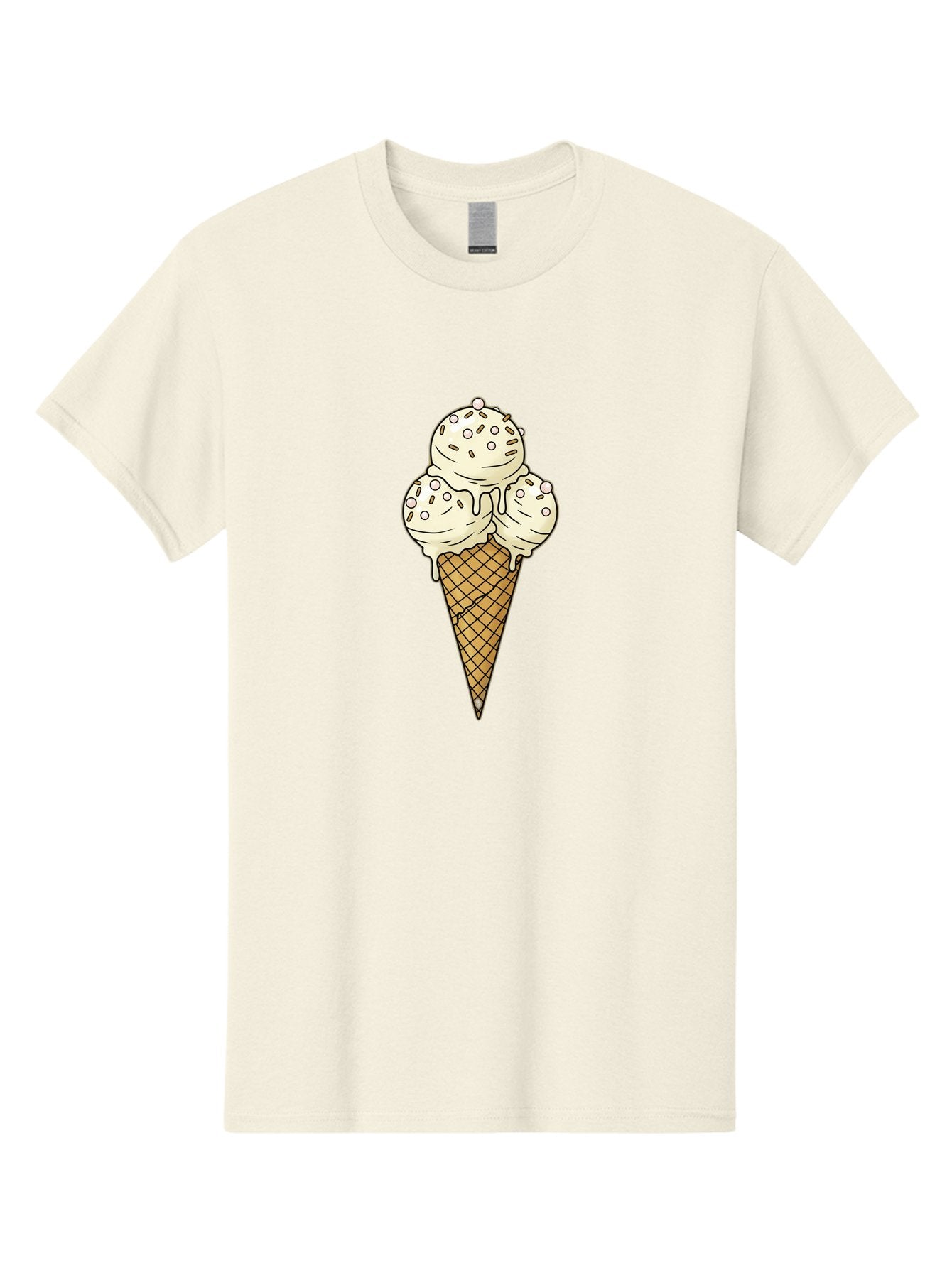 Ice-Cream-Cone-12 Men'S Graphic Tee, 100% Cotton, Comfortable Casual Summer Wear, Machine Washable, Ice Cream Cone, Three Scoops, Melting Ice Cream, Waffle Cone, Sweet Treat, Dessert Illustration, Creamy Texture, Chocolate Chips, Baa857 3