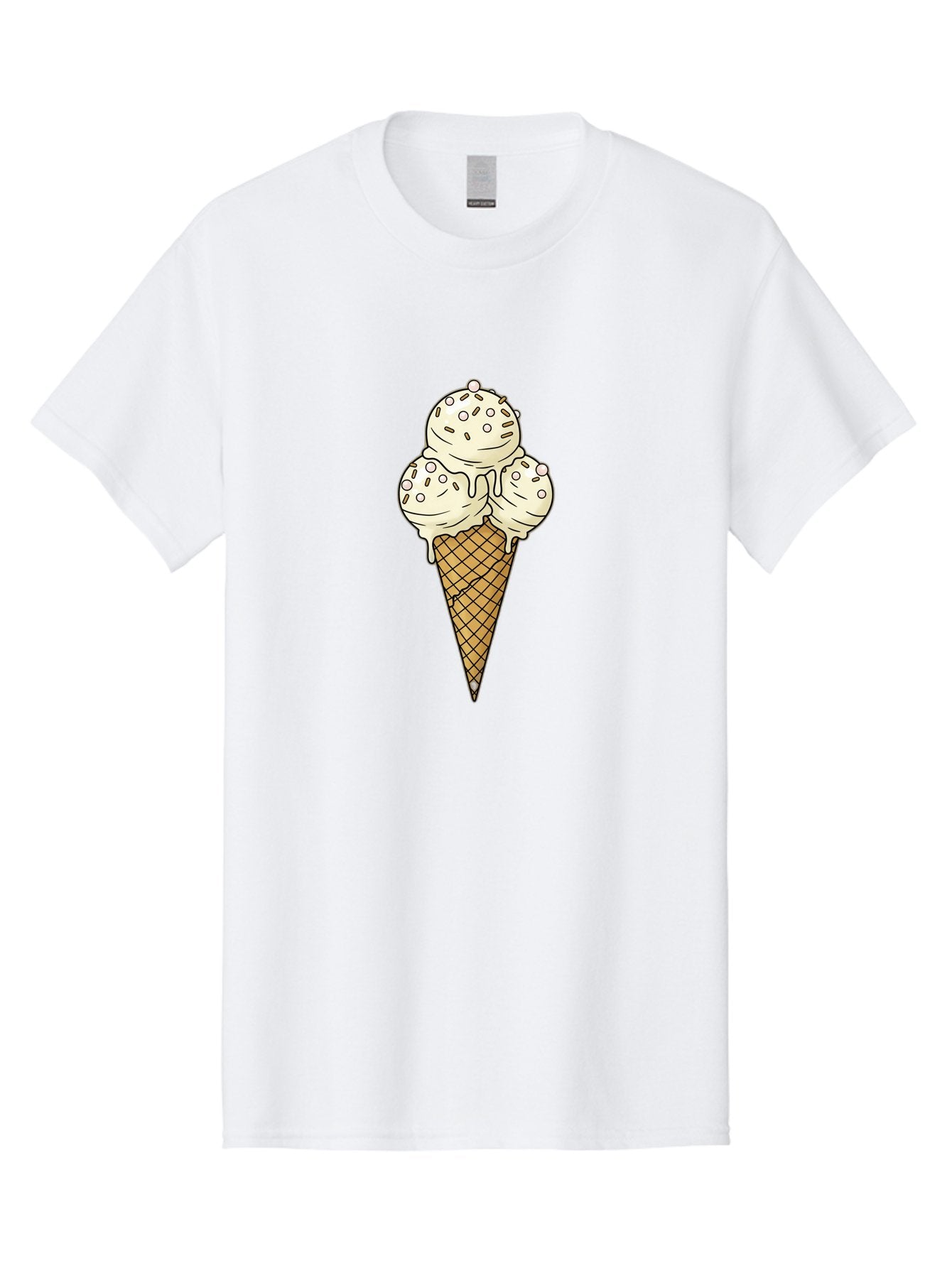 Ice-Cream-Cone-12 Men'S Graphic Tee, 100% Cotton, Comfortable Casual Summer Wear, Machine Washable, Ice Cream Cone, Three Scoops, Melting Ice Cream, Waffle Cone, Sweet Treat, Dessert Illustration, Creamy Texture, Chocolate Chips, Baa857 5
