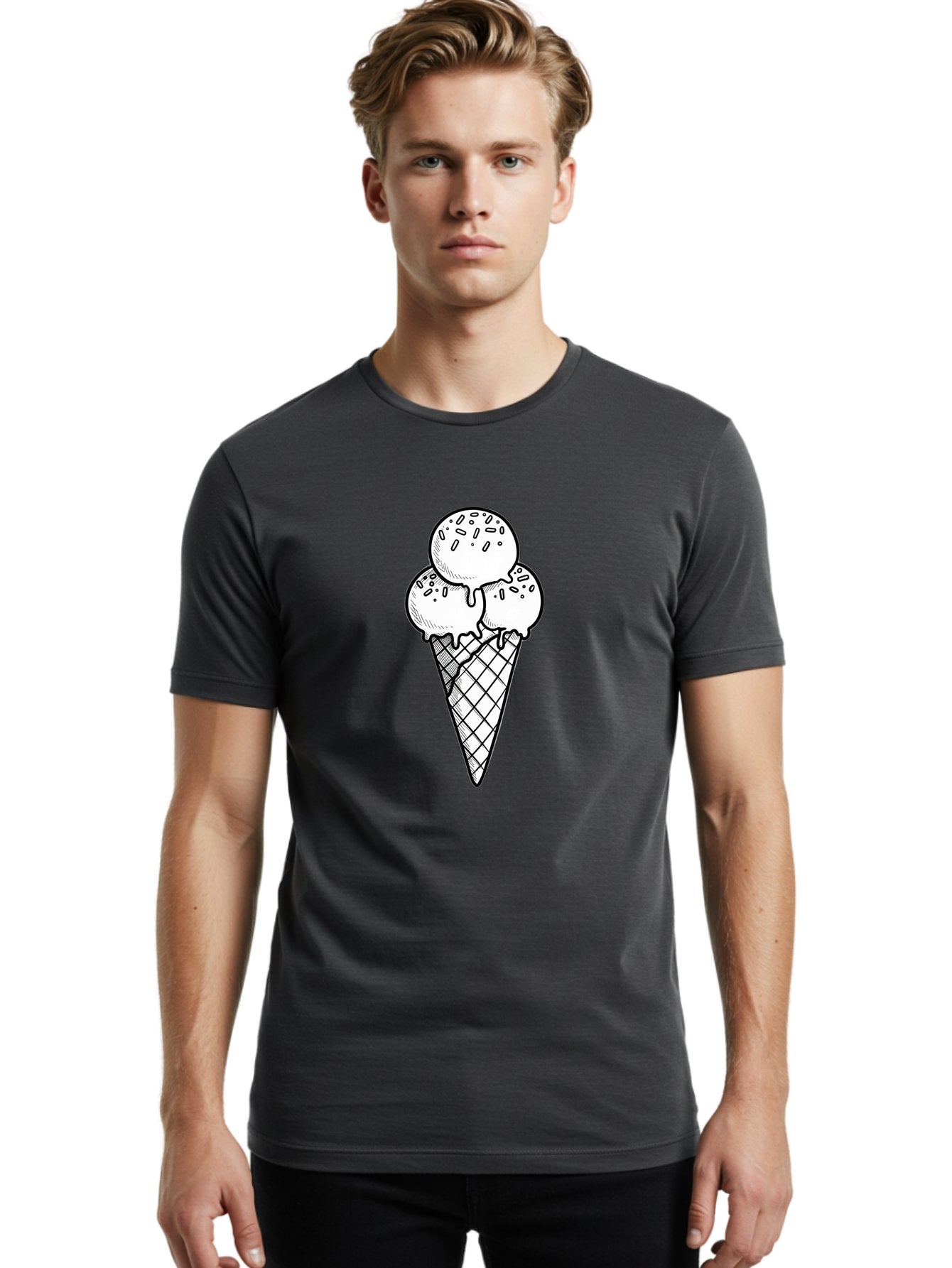 Ice-Cream-Cone-13 Men'S Graphic Tee, 100% Cotton, Comfortable Casual Summer Wear, Machine Washable, Ice Cream Cone, Three Scoops, Melting Ice Cream, Sweet Treats, Dessert Ideas, Ice Cream Lovers, Hand-Drawn Illustration, Sprinkles, Waffle Cone Baa858 16