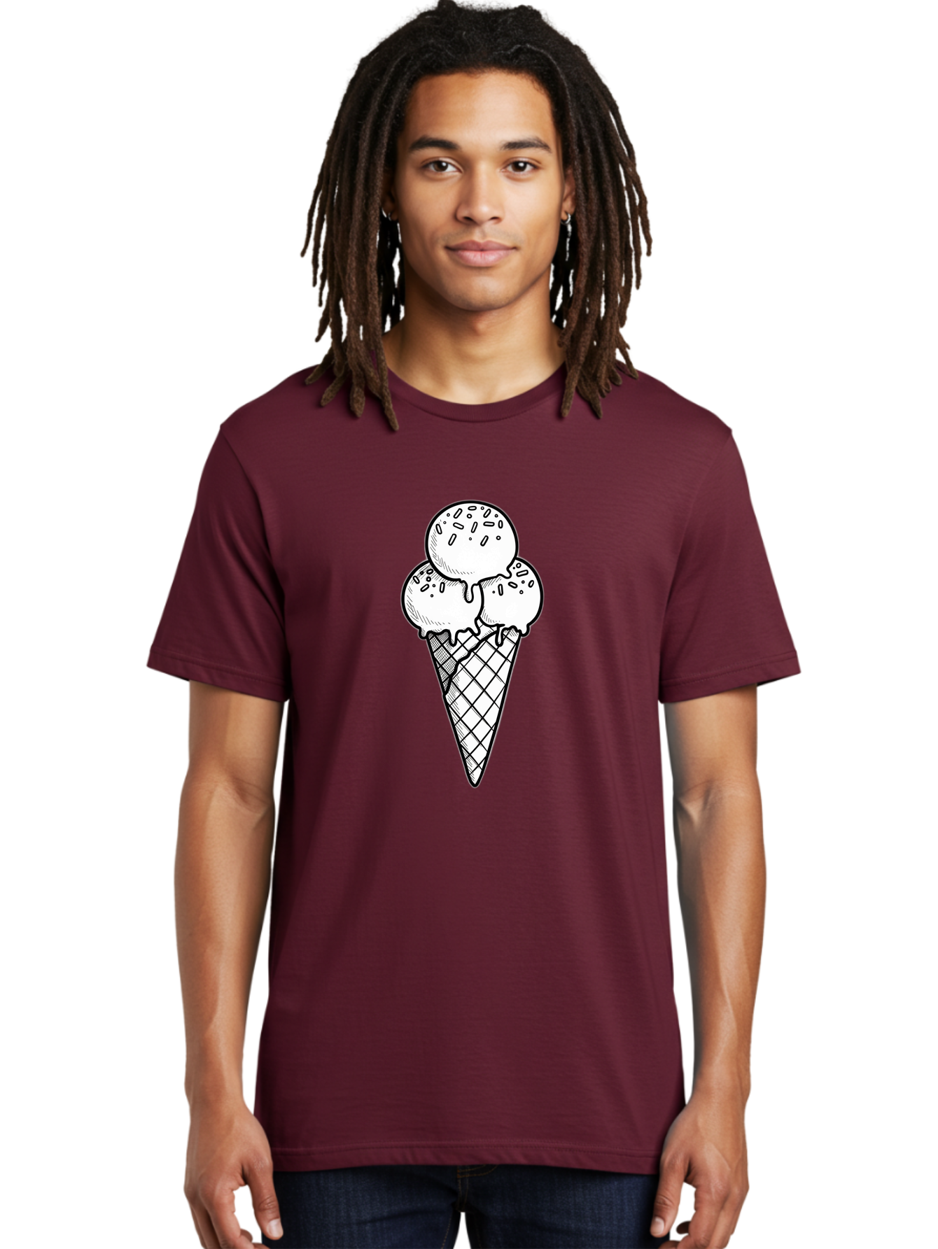 Ice-Cream-Cone-13 Men'S Graphic Tee, 100% Cotton, Comfortable Casual Summer Wear, Machine Washable, Ice Cream Cone, Three Scoops, Melting Ice Cream, Sweet Treats, Dessert Ideas, Ice Cream Lovers, Hand-Drawn Illustration, Sprinkles, Waffle Cone Baa858 12