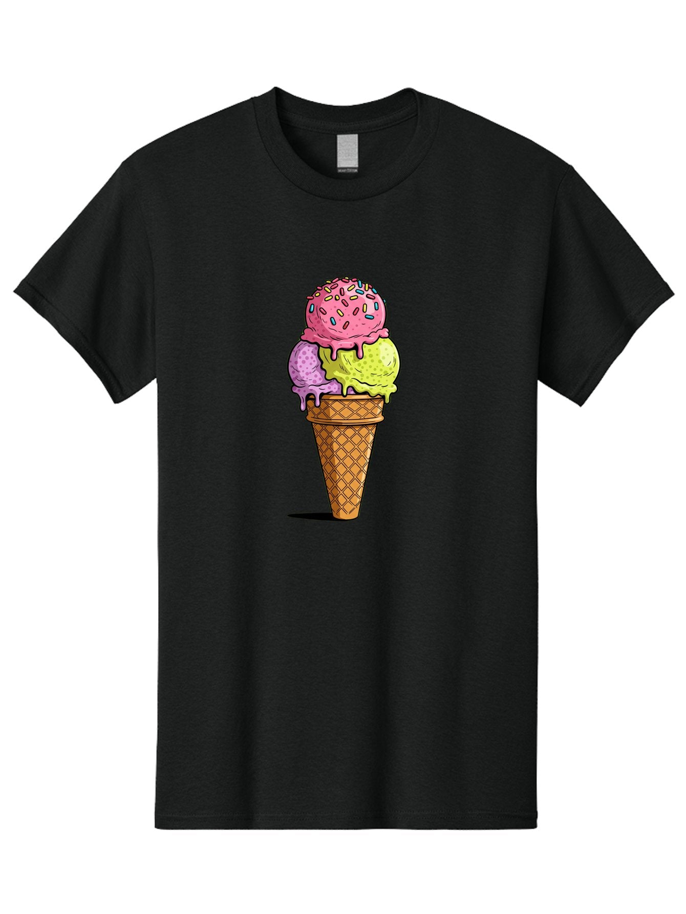 Ice-Cream-Cone-14 Men'S Graphic Tee, 100% Cotton, Comfortable Casual Summer Wear, Machine Washable, Triple Scoop Ice Cream Cone, Colorful Ice Cream, Waffle Cone, Melting Ice Cream, Sprinkles, Pastel Colors, Sweet Treat, Dessert, Summer Snack, Baa859 13