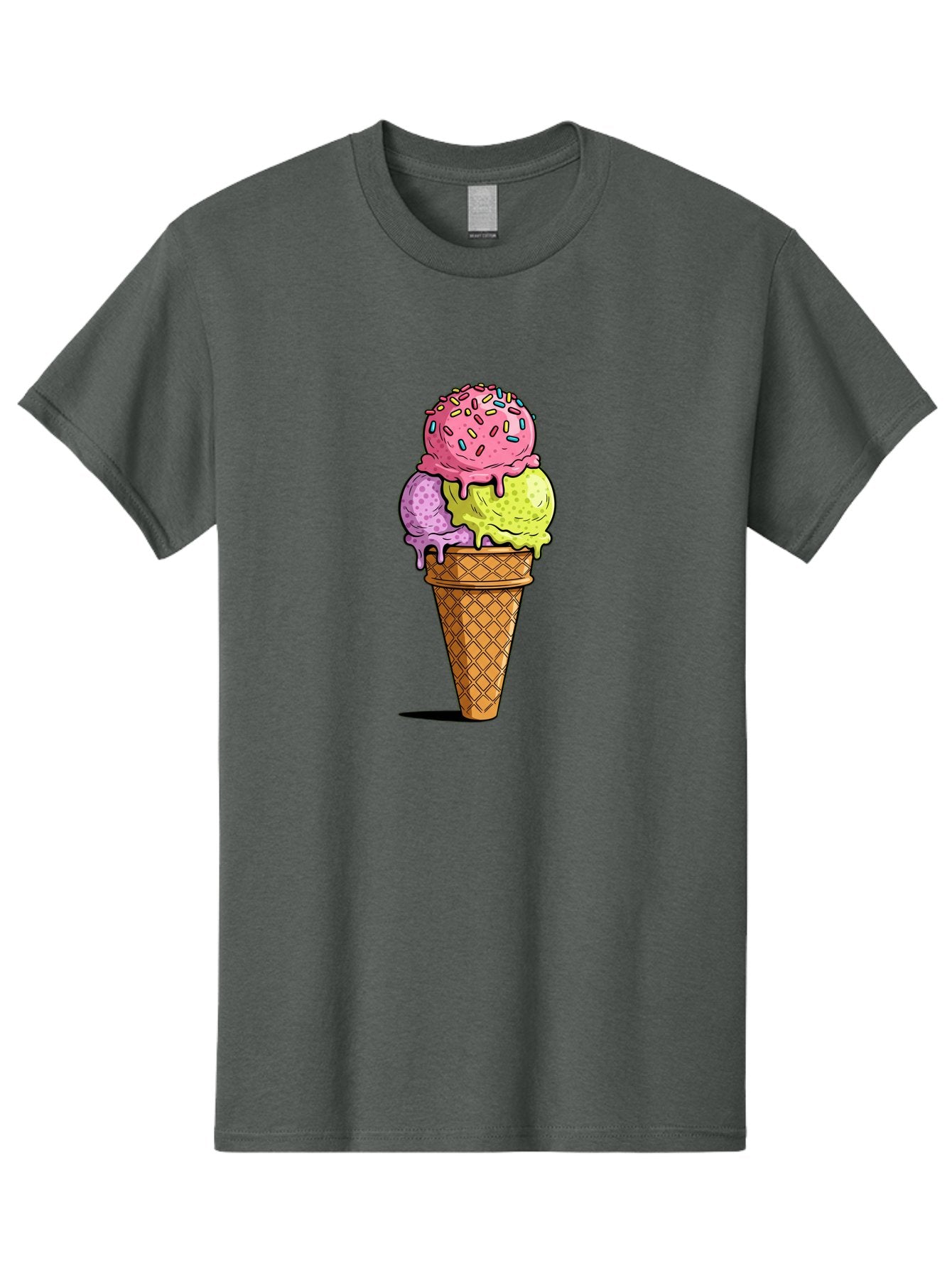 Ice-Cream-Cone-14 Men'S Graphic Tee, 100% Cotton, Comfortable Casual Summer Wear, Machine Washable, Triple Scoop Ice Cream Cone, Colorful Ice Cream, Waffle Cone, Melting Ice Cream, Sprinkles, Pastel Colors, Sweet Treat, Dessert, Summer Snack, Baa859 3