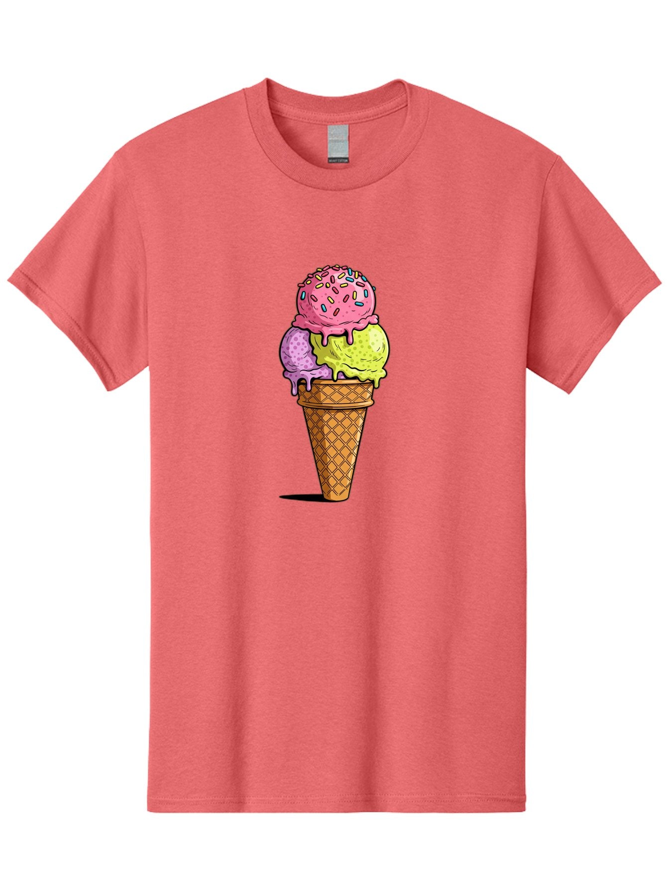Ice-Cream-Cone-14 Men'S Graphic Tee, 100% Cotton, Comfortable Casual Summer Wear, Machine Washable, Triple Scoop Ice Cream Cone, Colorful Ice Cream, Waffle Cone, Melting Ice Cream, Sprinkles, Pastel Colors, Sweet Treat, Dessert, Summer Snack, Baa859 8